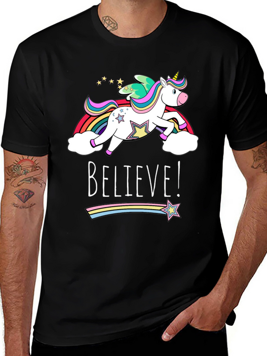 Believe Unicorn Graphic Tee - Black Cotton T-Shirt