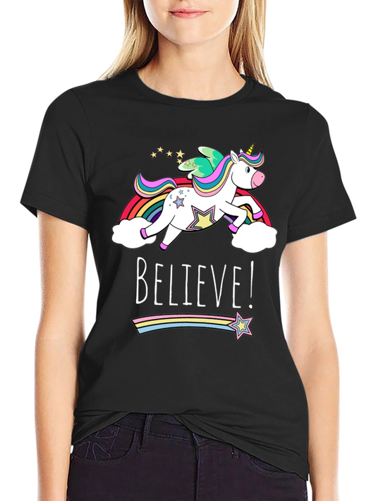 Believe Unicorn Graphic Tee - Black Cotton T-Shirt