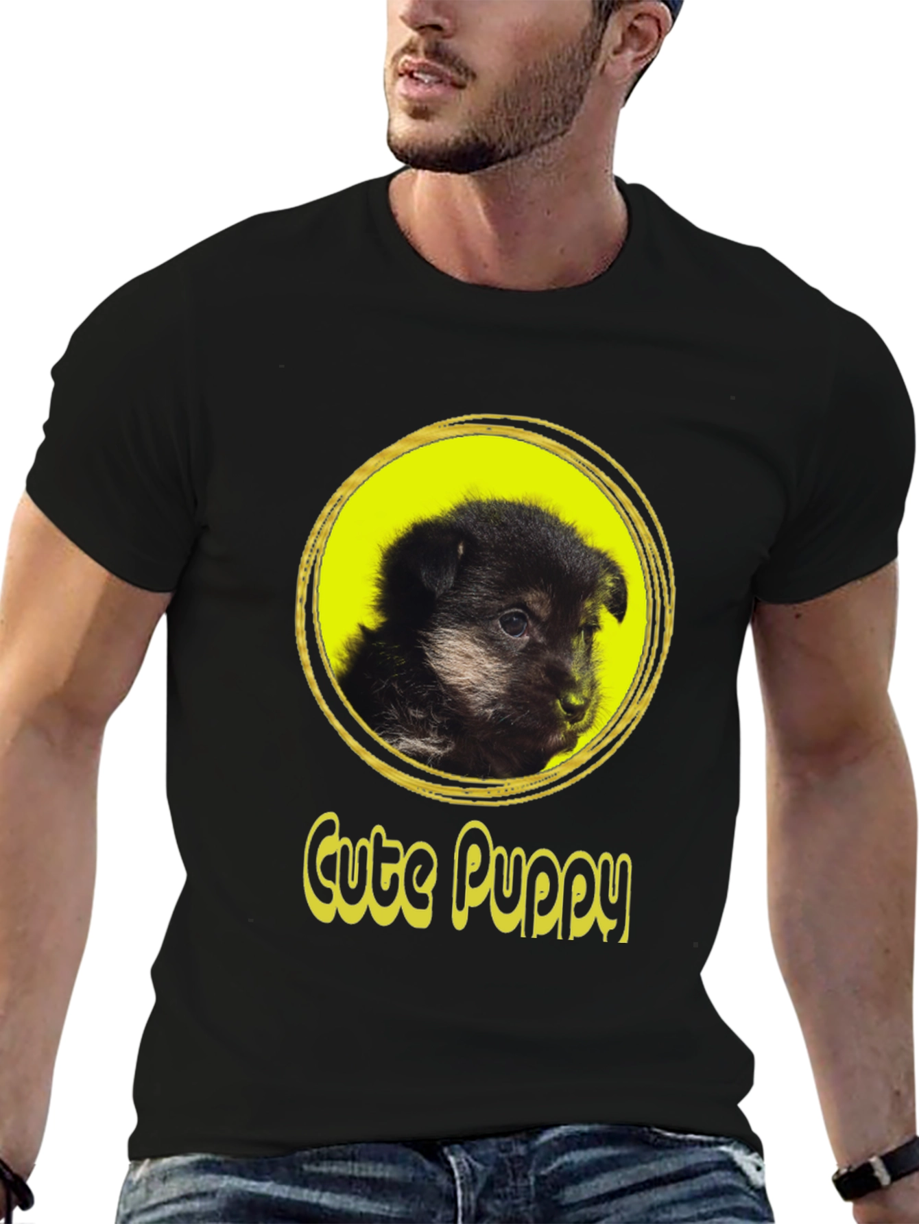 Cute Puppy Graphic T-Shirt - Black Cotton Tee