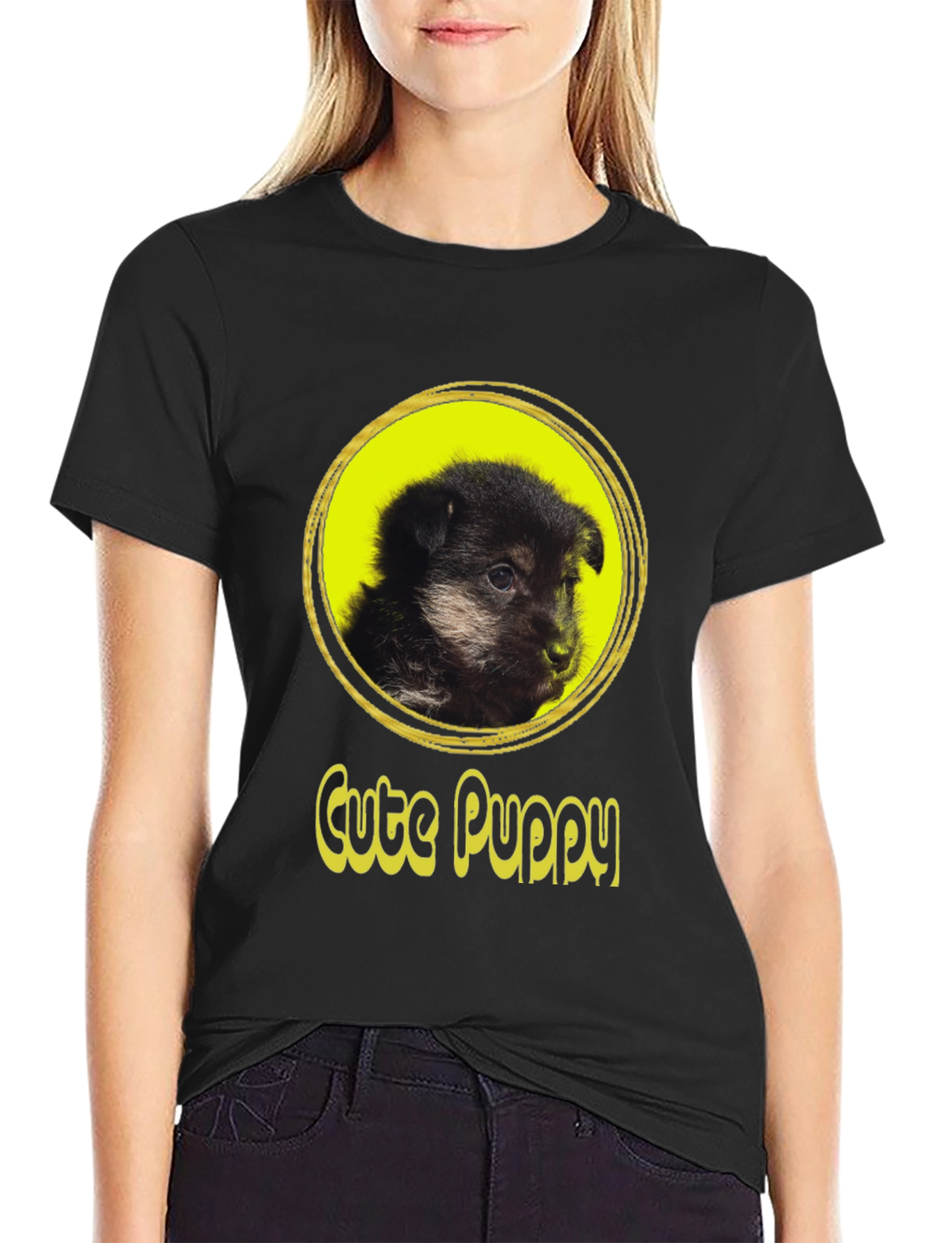 Cute Puppy Graphic T-Shirt - Black Cotton Tee