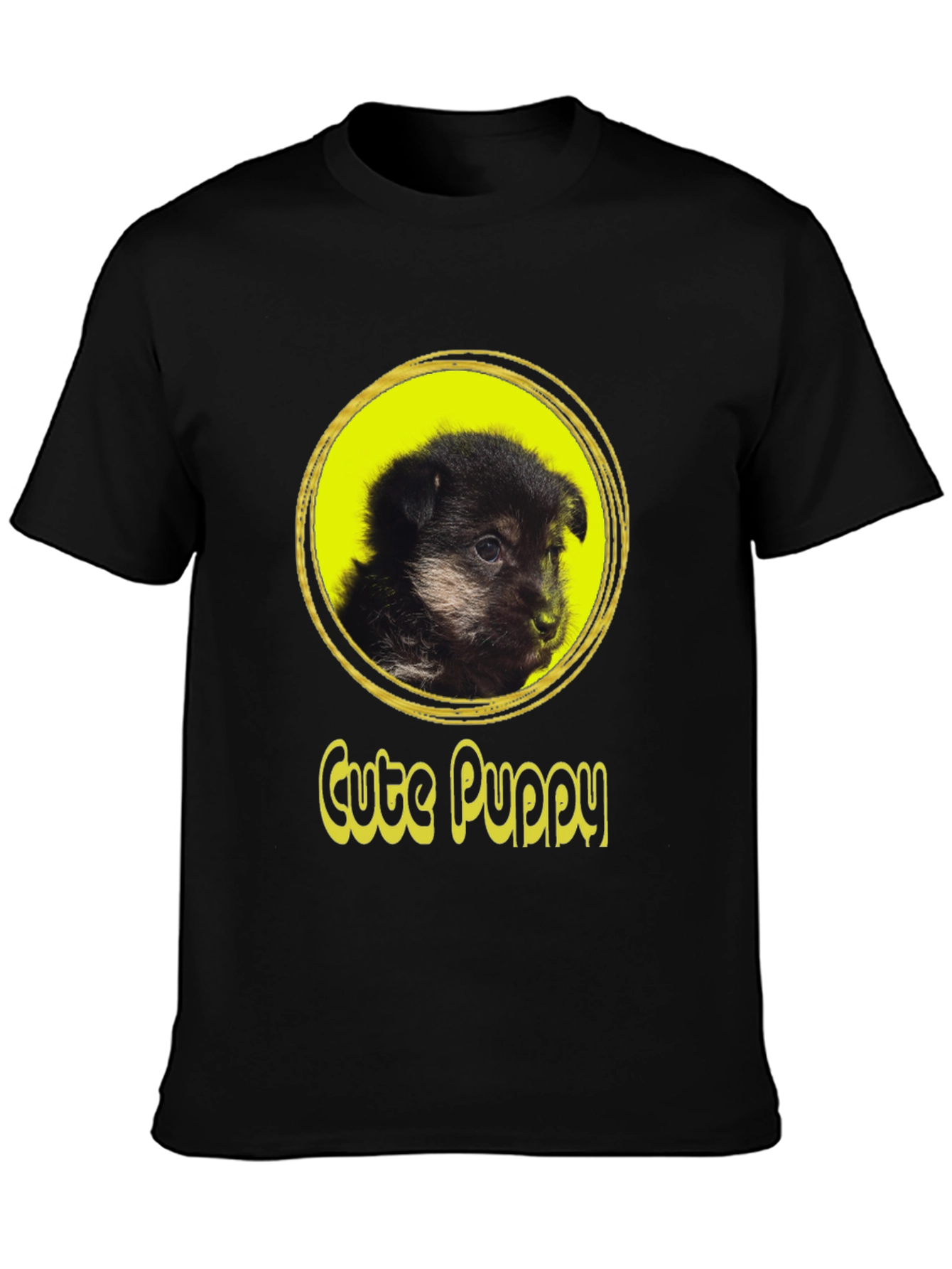 Cute Puppy Graphic T-Shirt - Black Cotton Tee