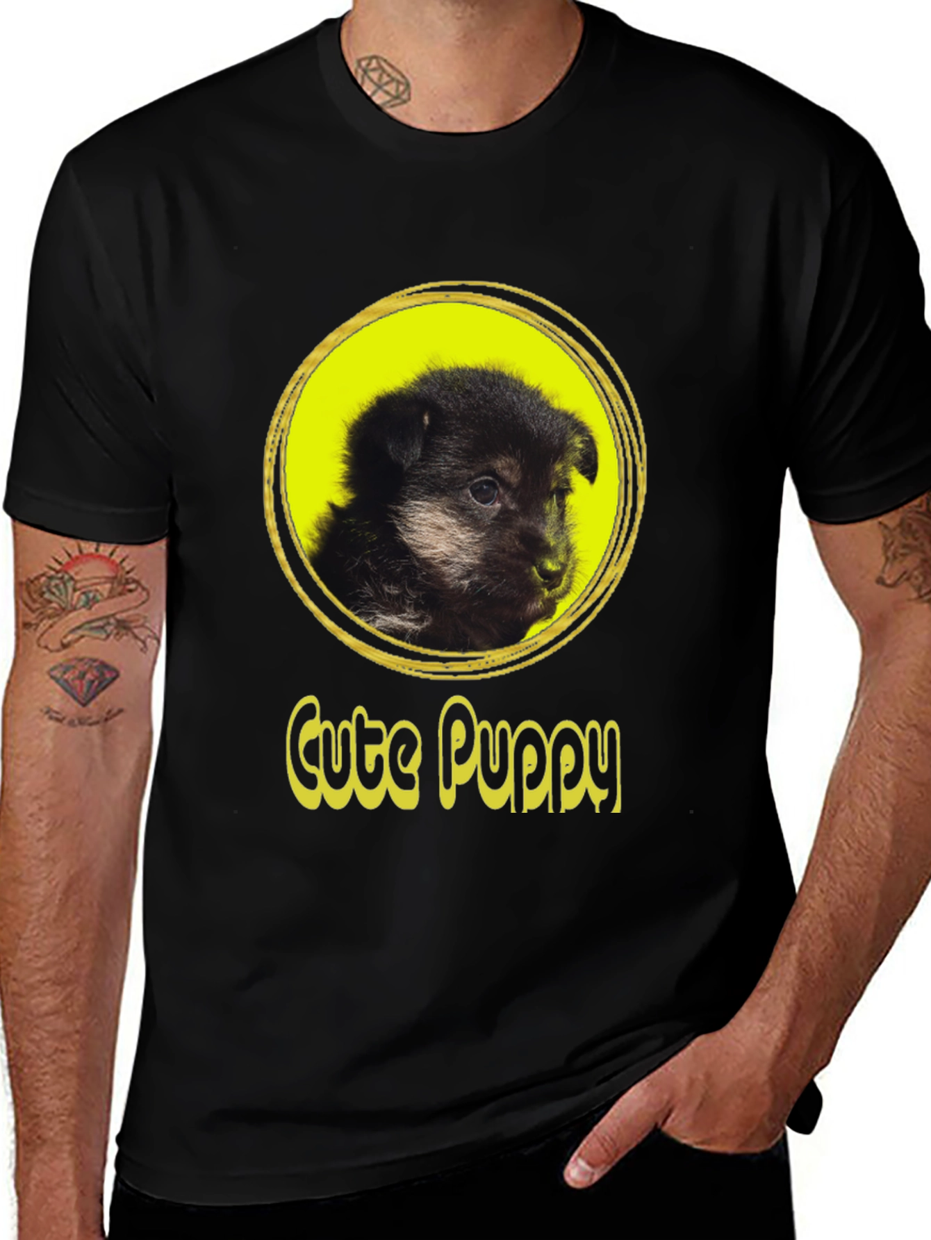 Cute Puppy Graphic T-Shirt - Black Cotton Tee