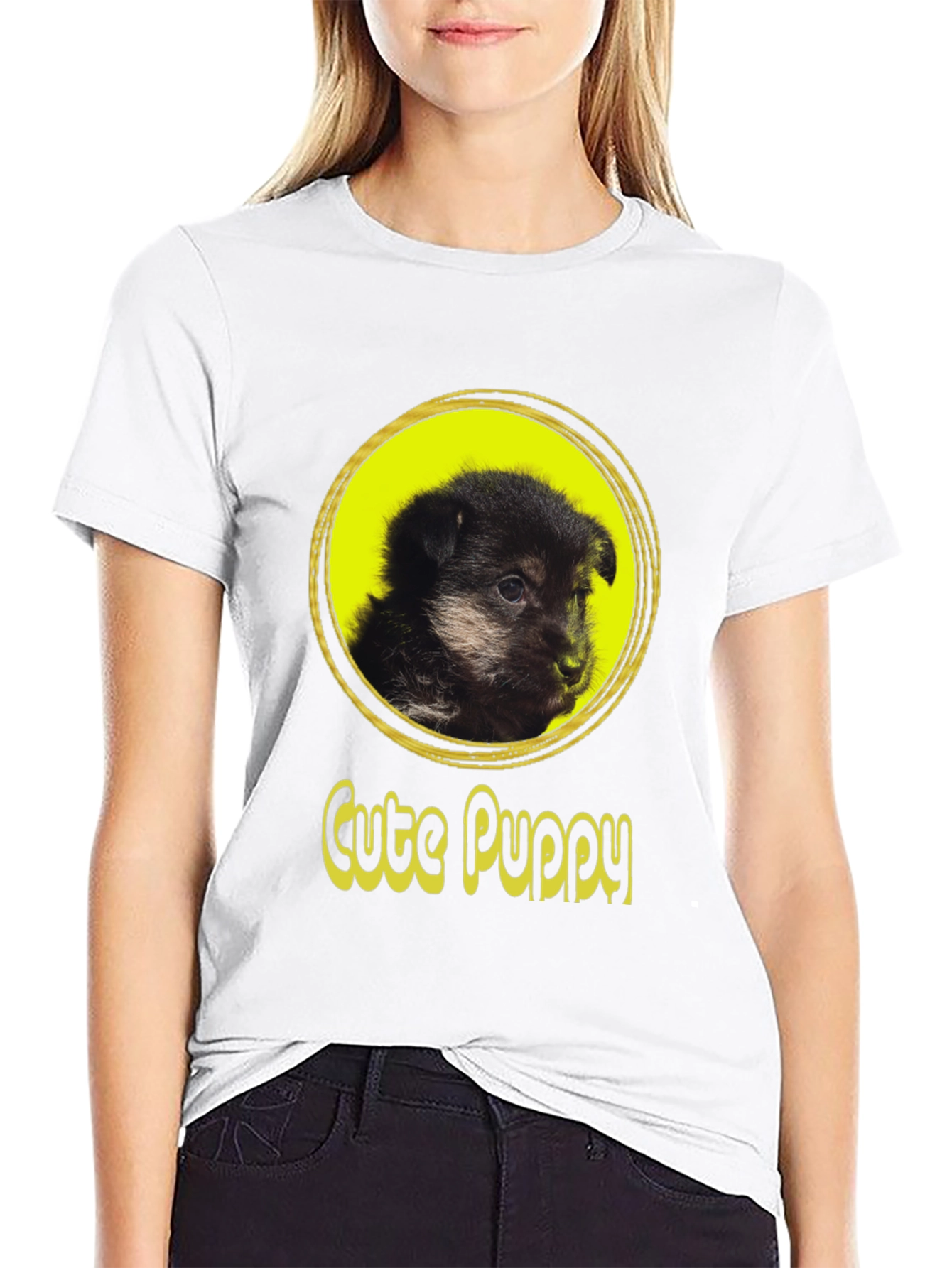 Cute Puppy Graphic T-Shirt - Black Cotton Tee