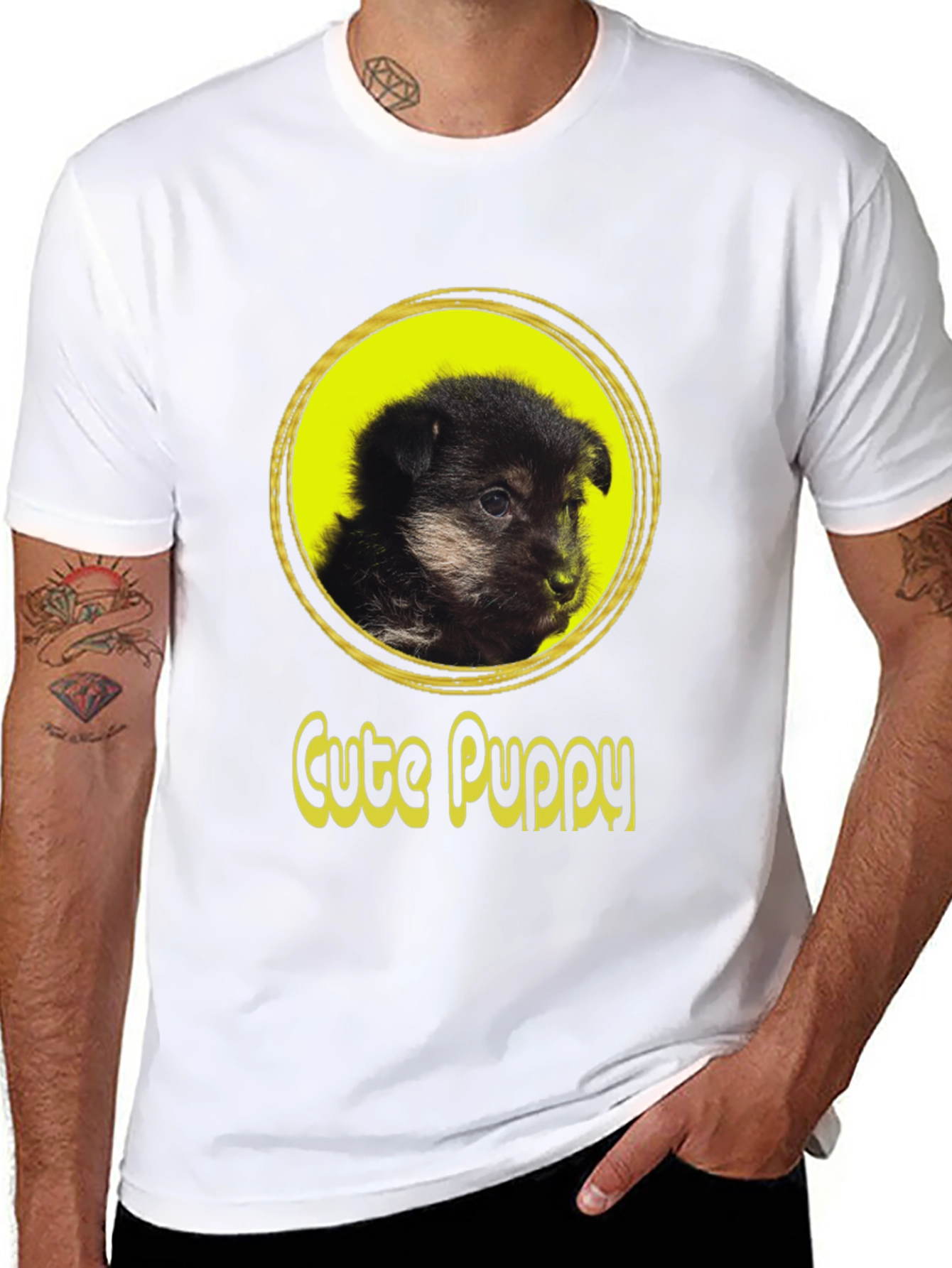 Cute Puppy Graphic T-Shirt - Black Cotton Tee