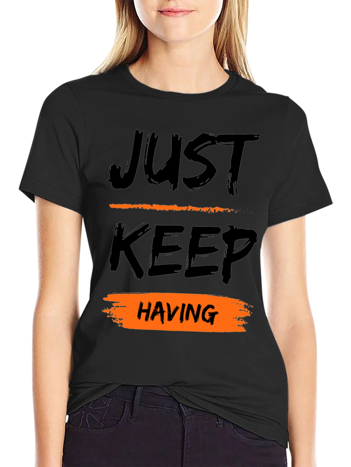 Just Keep Having Fun Black Graphic Tee