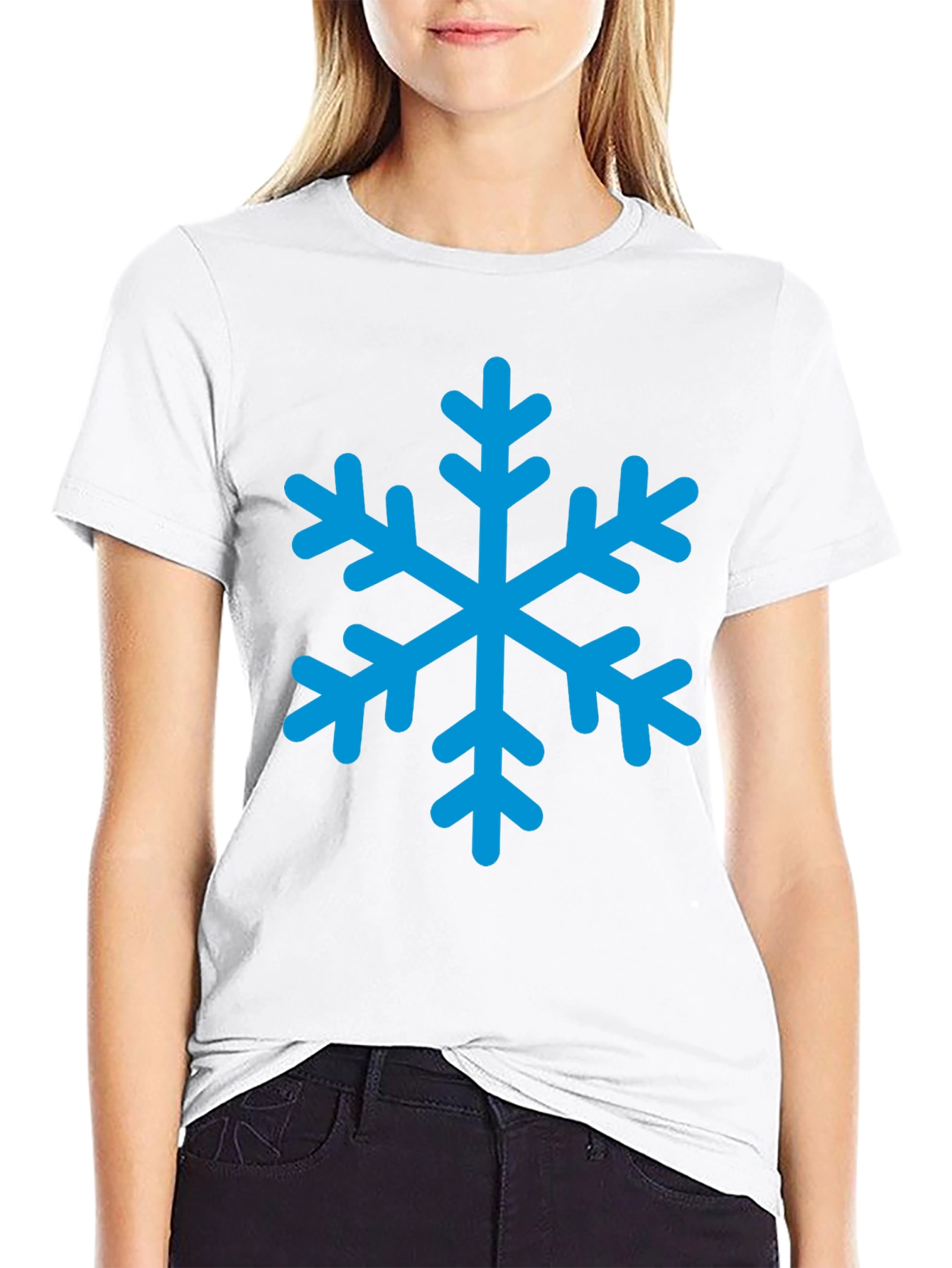 Black T-Shirt with Blue Snowflake Graphic