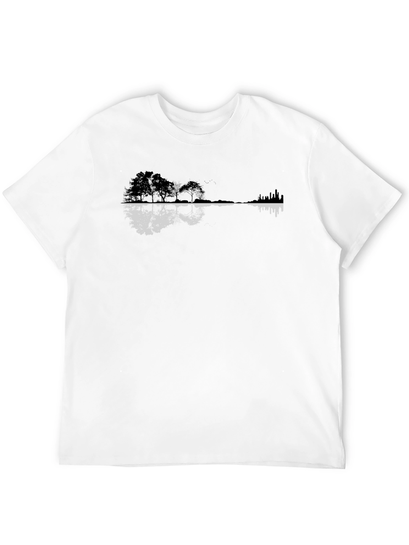Nature Meets City Tee - Black Silhouette Design