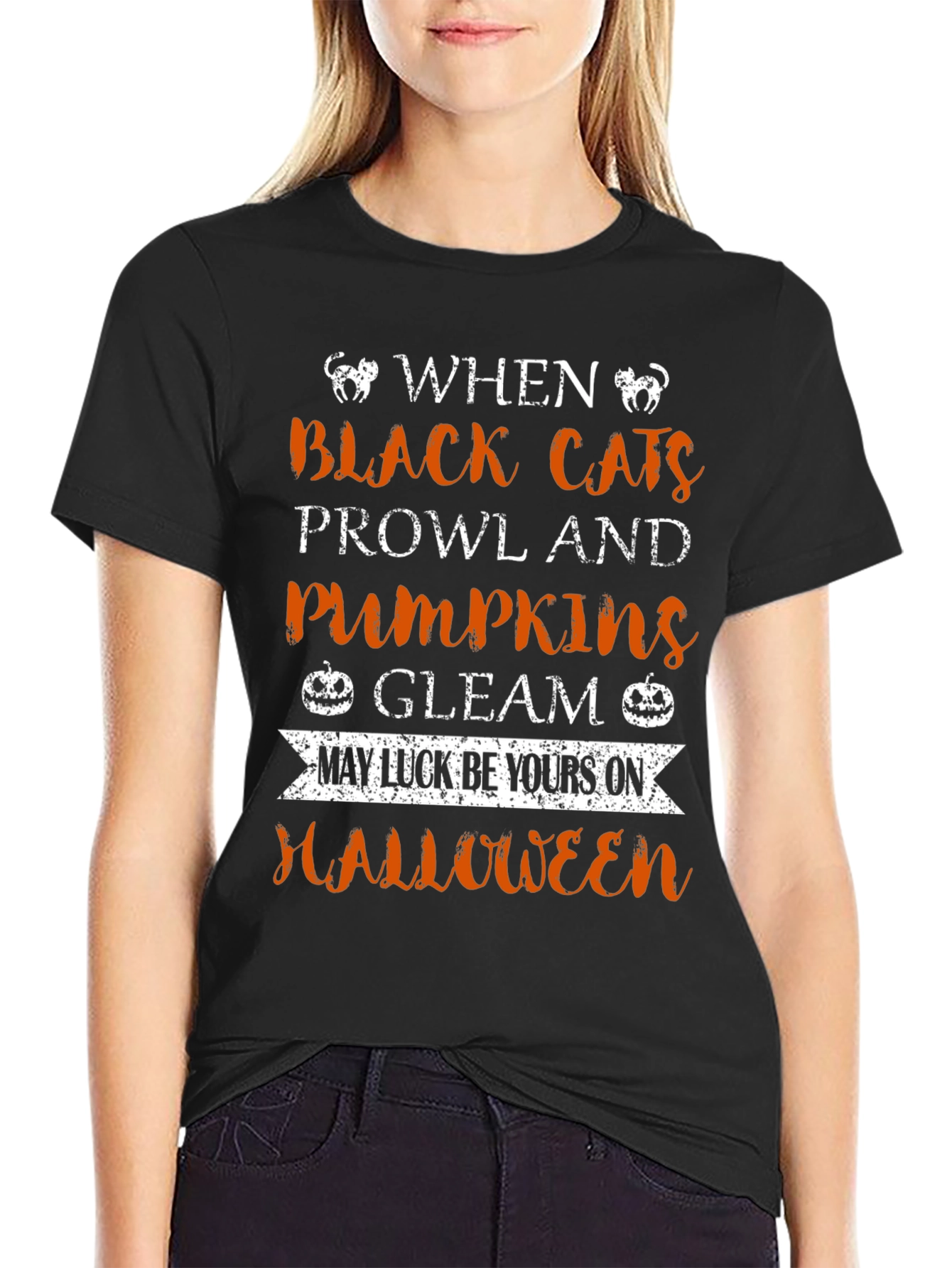 Halloween Black Cats Pumpkins T-Shirt