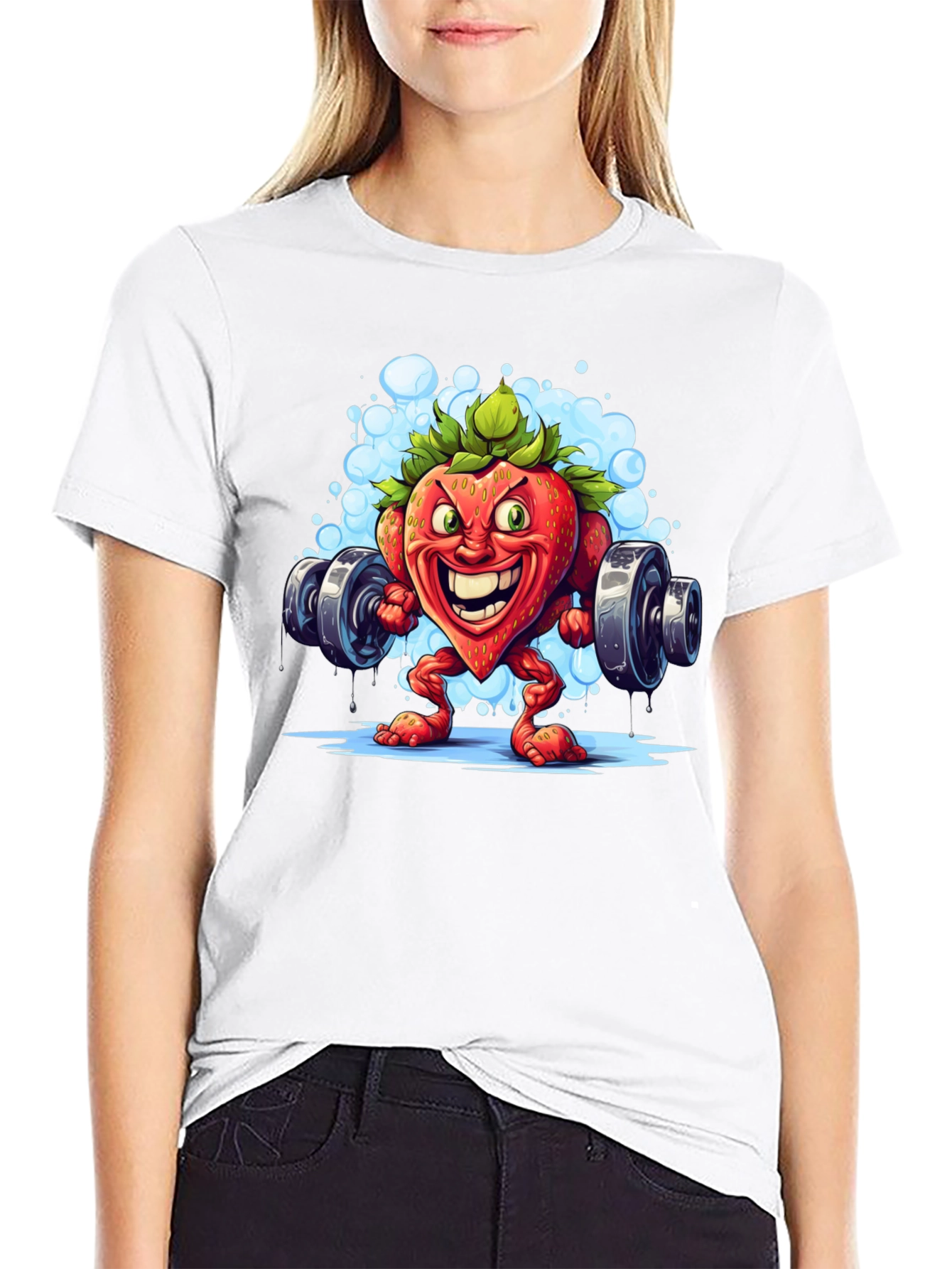 Strawberry Bodybuilder T-Shirt - Cartoon Fruit Gym Tee