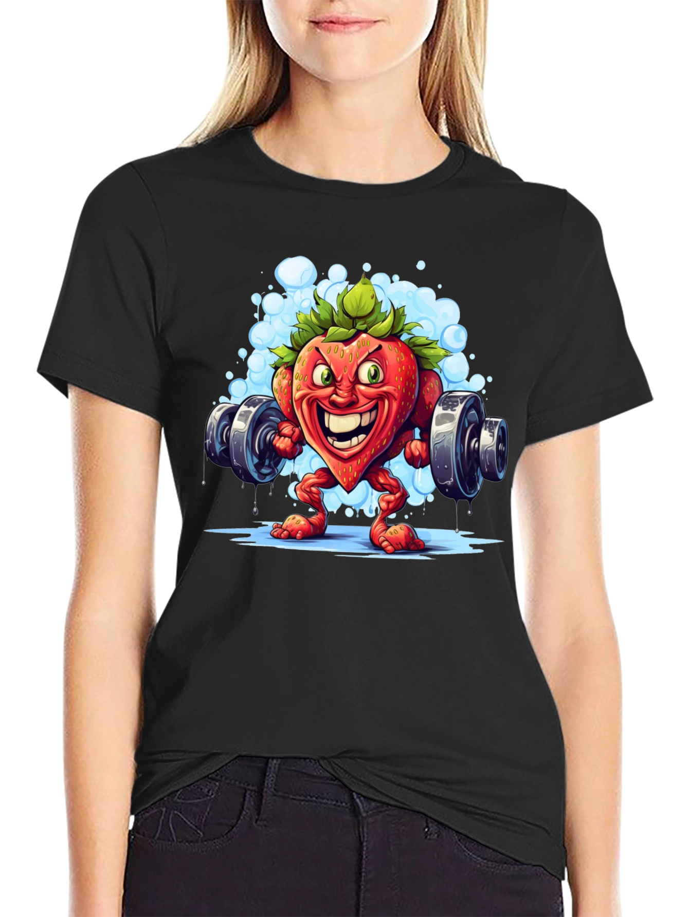 Strawberry Bodybuilder T-Shirt - Cartoon Fruit Gym Tee