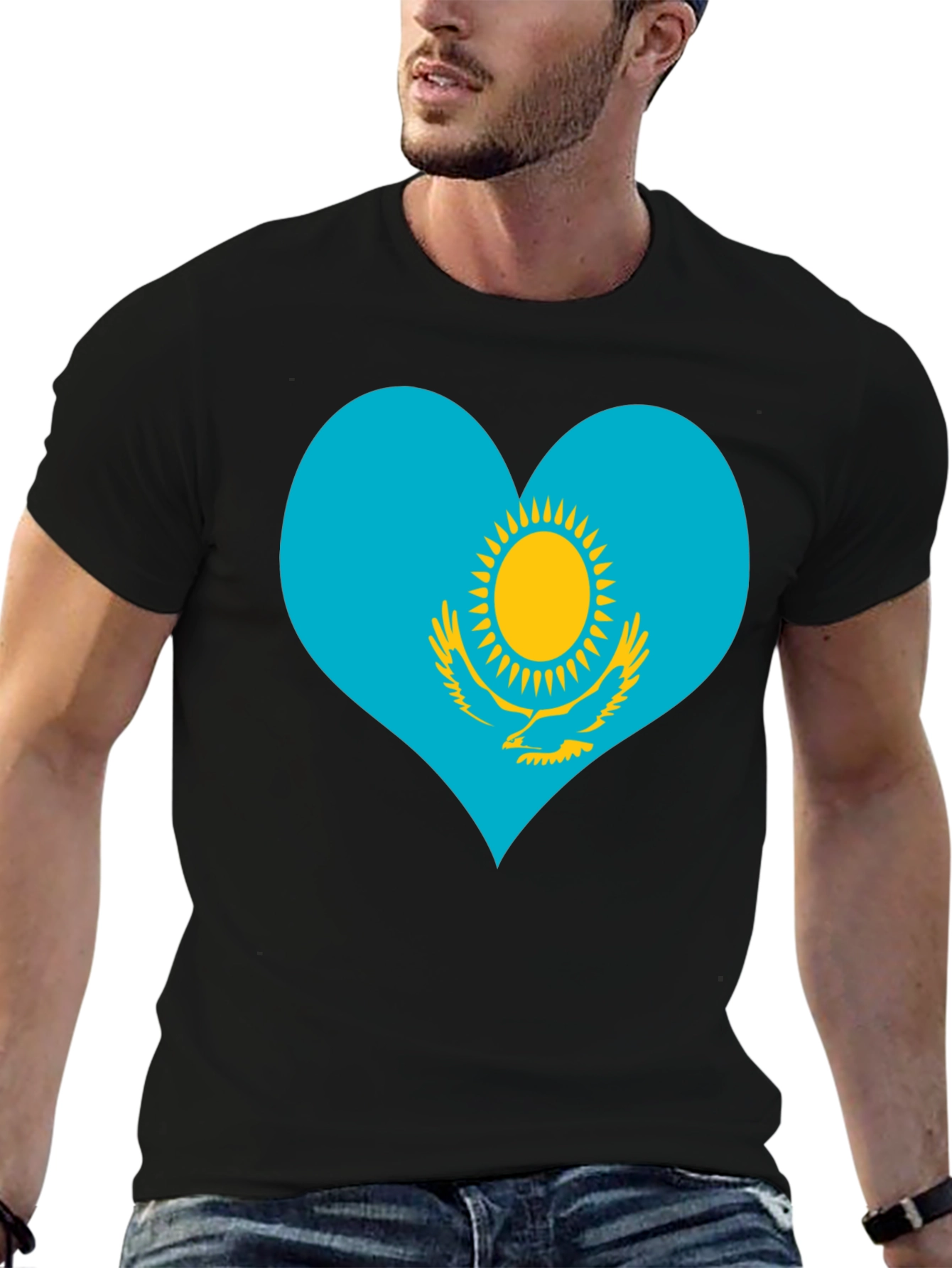 Kazakhstan Heart Flag Graphic Tee - Black