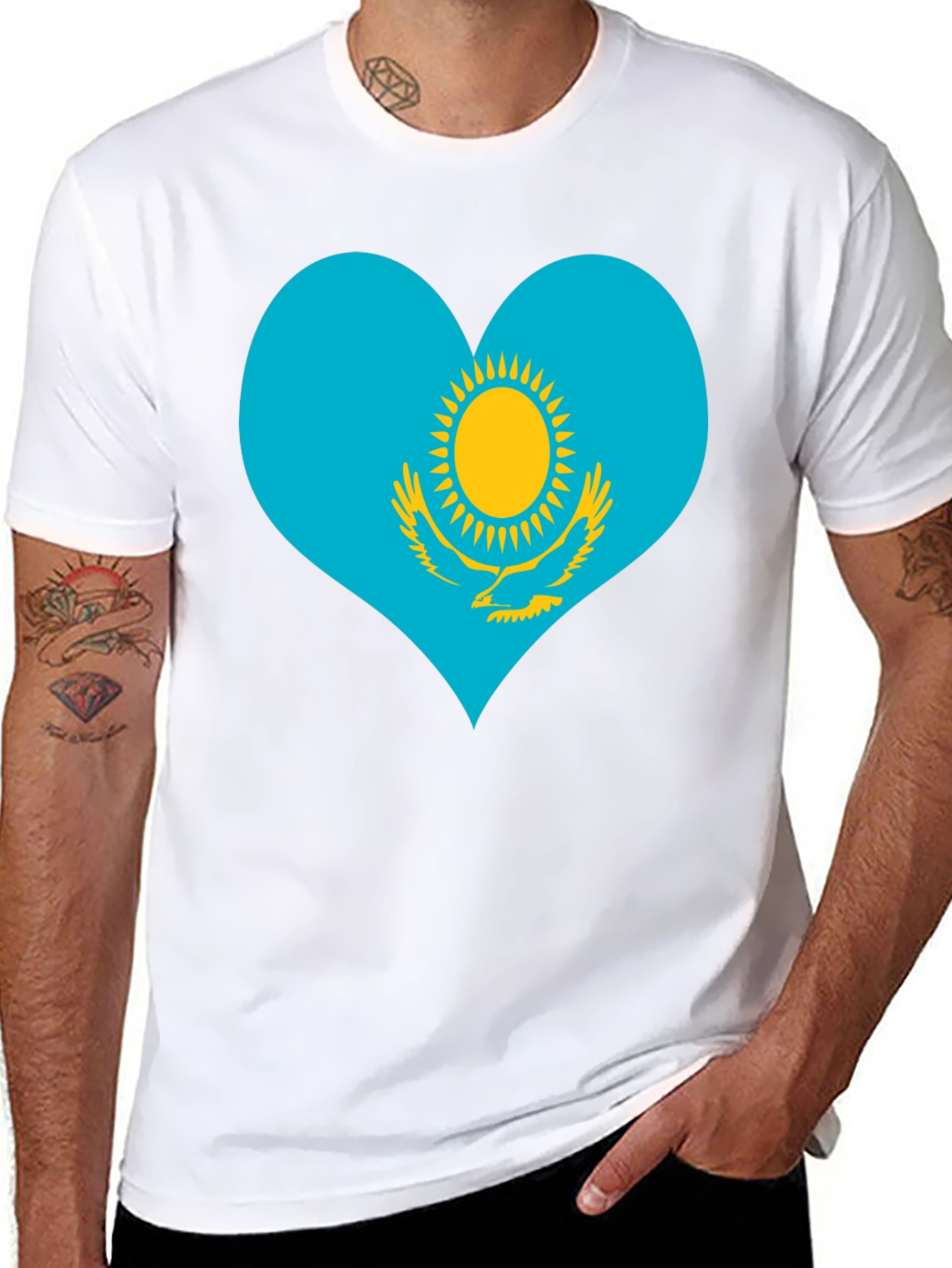 Kazakhstan Heart Flag Graphic Tee - Black