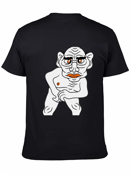 Black T-Shirt with Cartoon Man Graphic