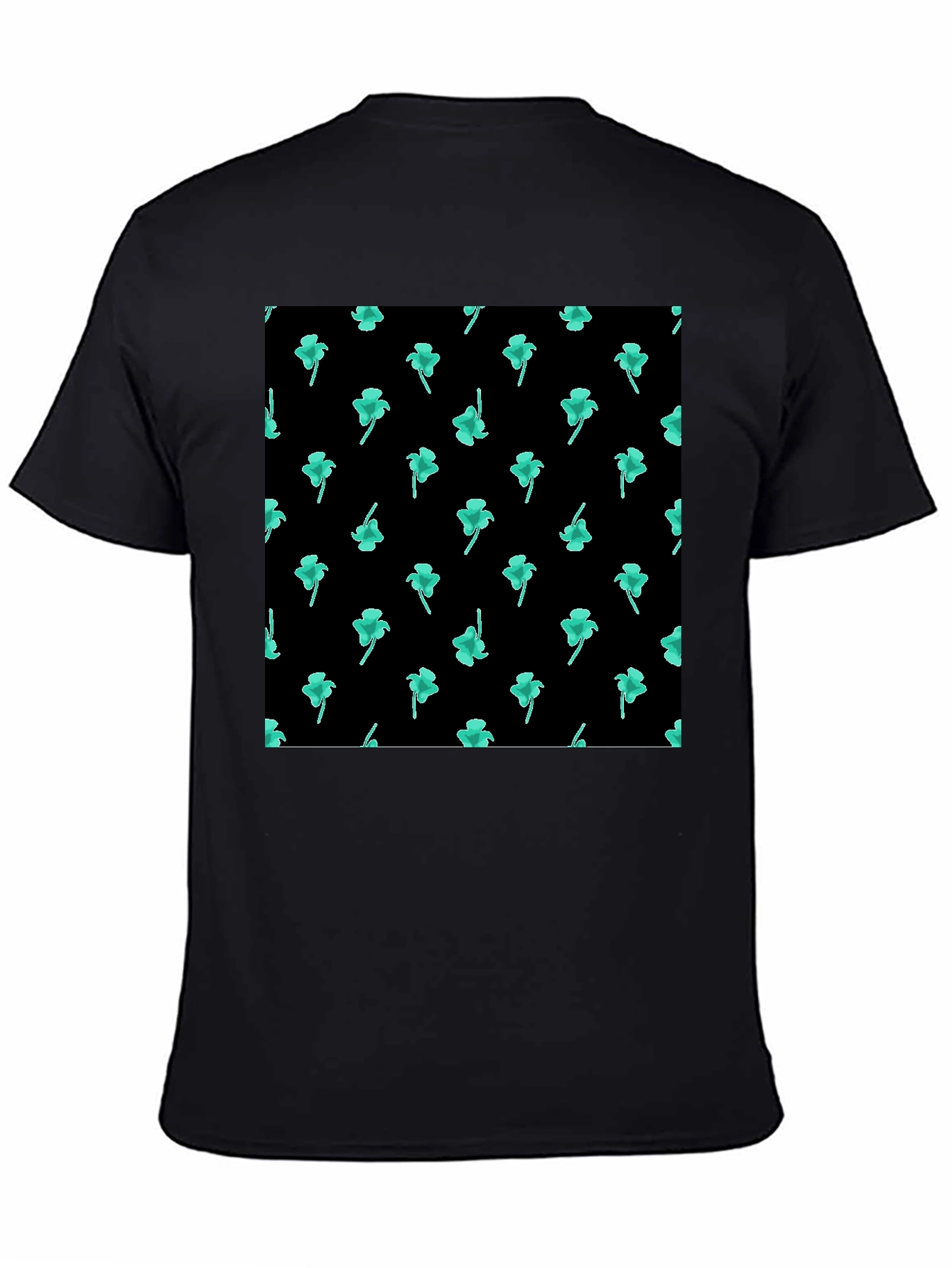 Clover Print Black Casual T-Shirt
