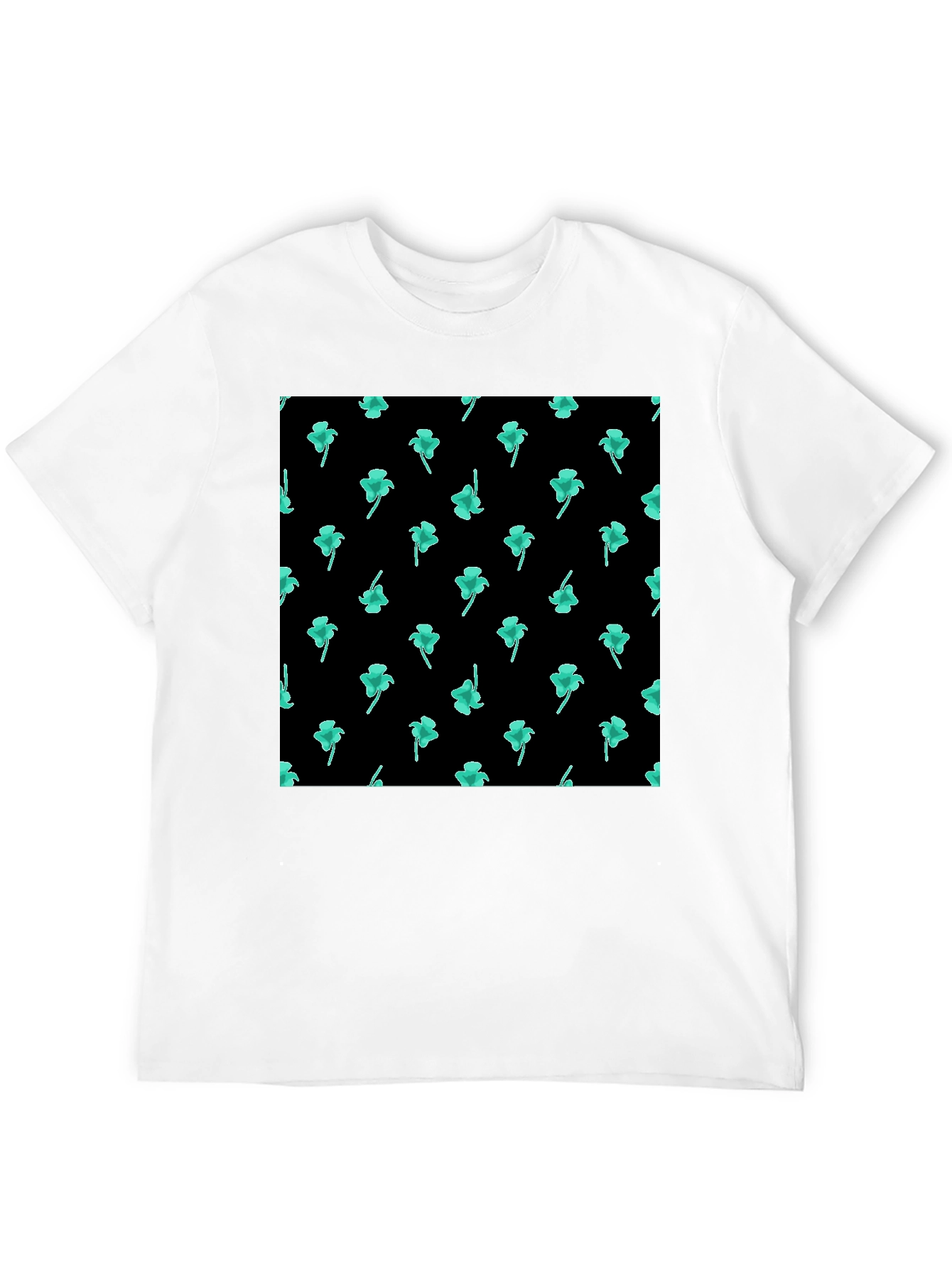 Clover Print Black Casual T-Shirt