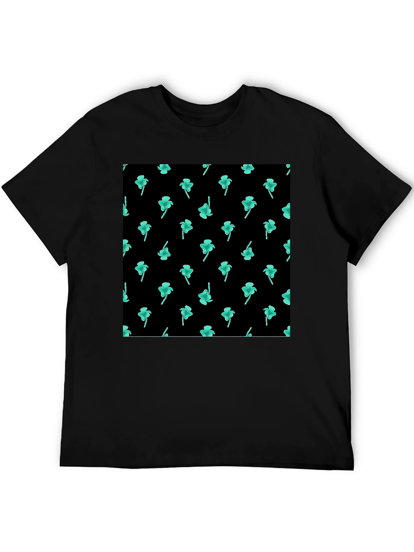 Clover Print Black Casual T-Shirt