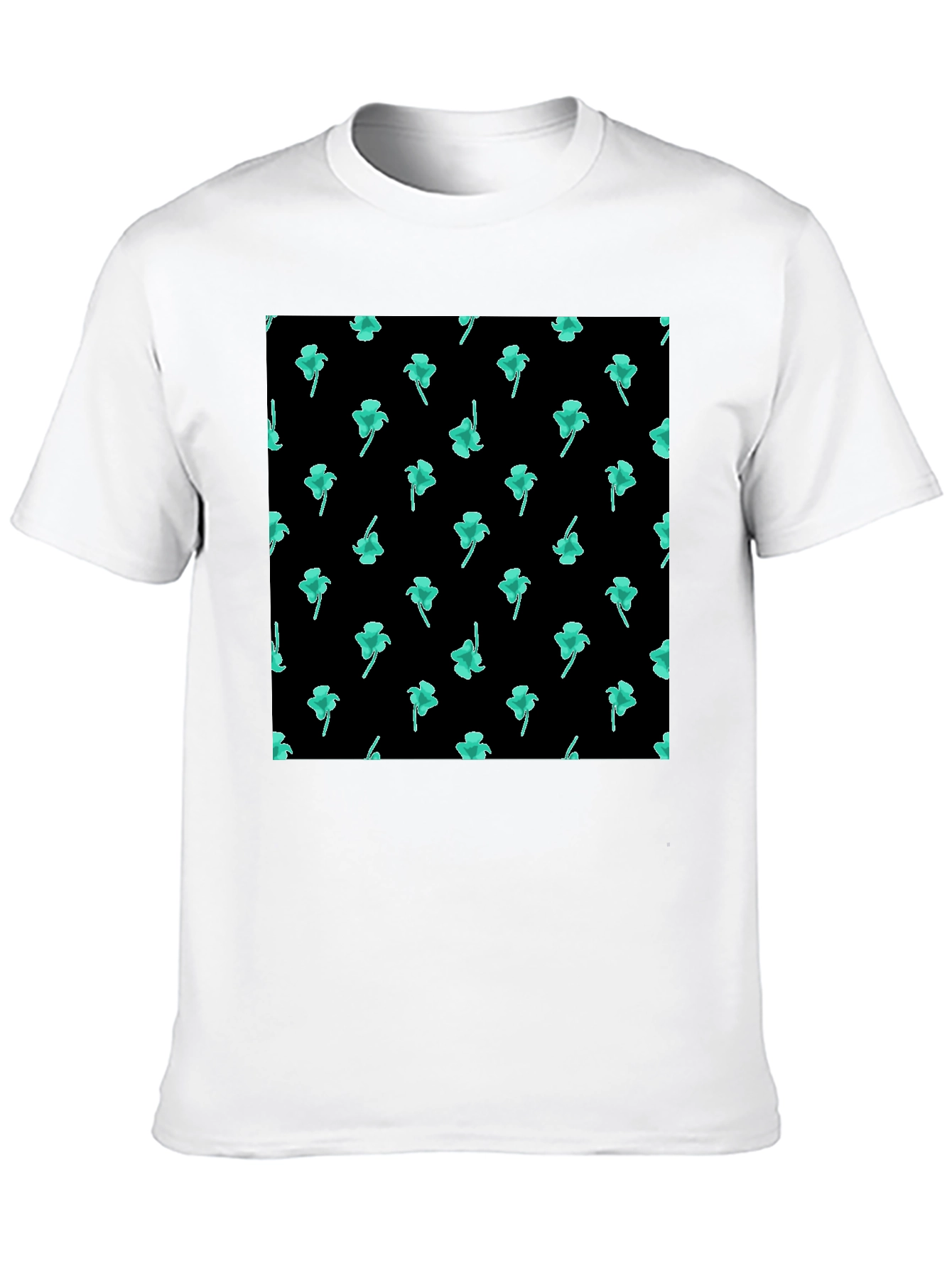 Clover Print Black Casual T-Shirt