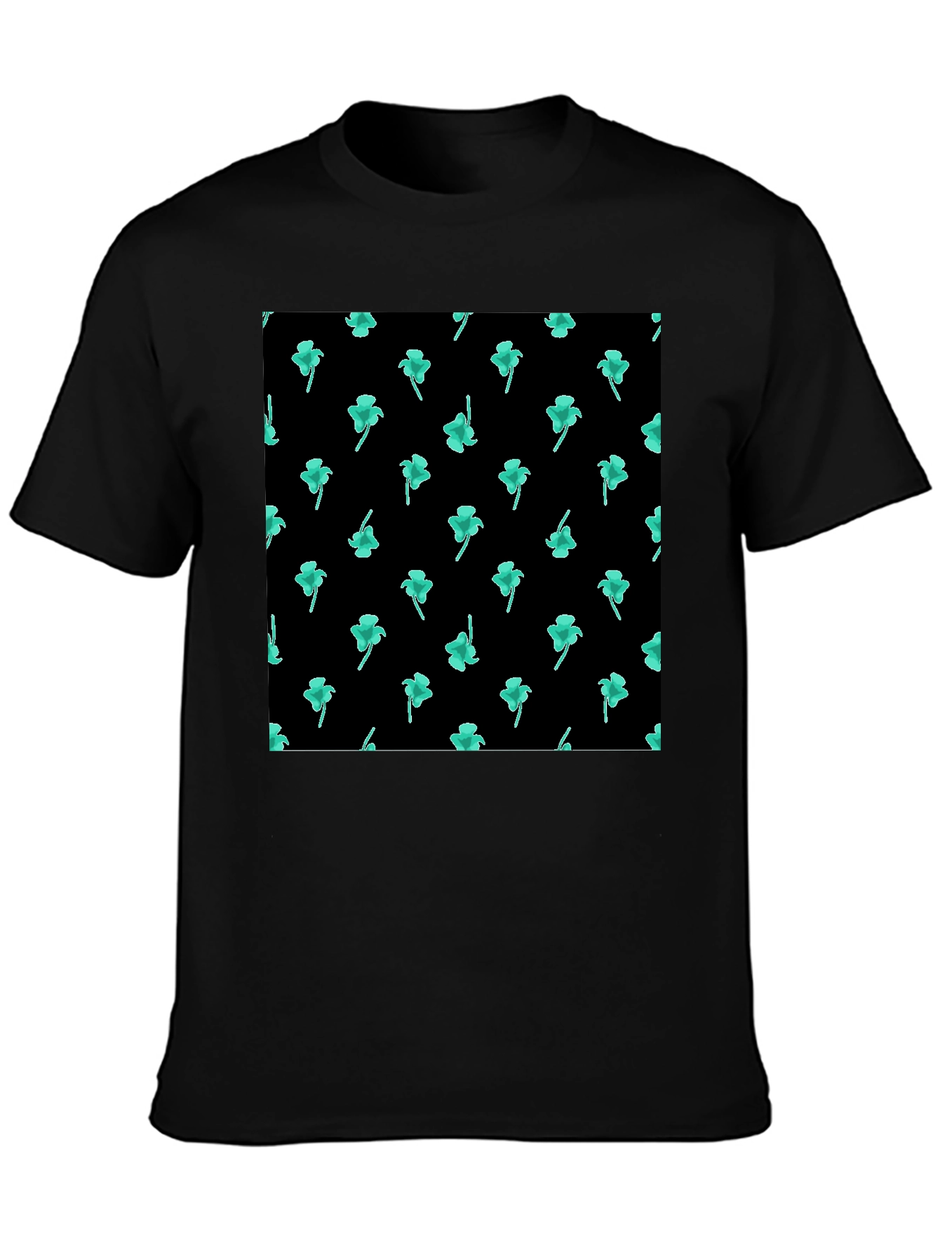 Clover Print Black Casual T-Shirt