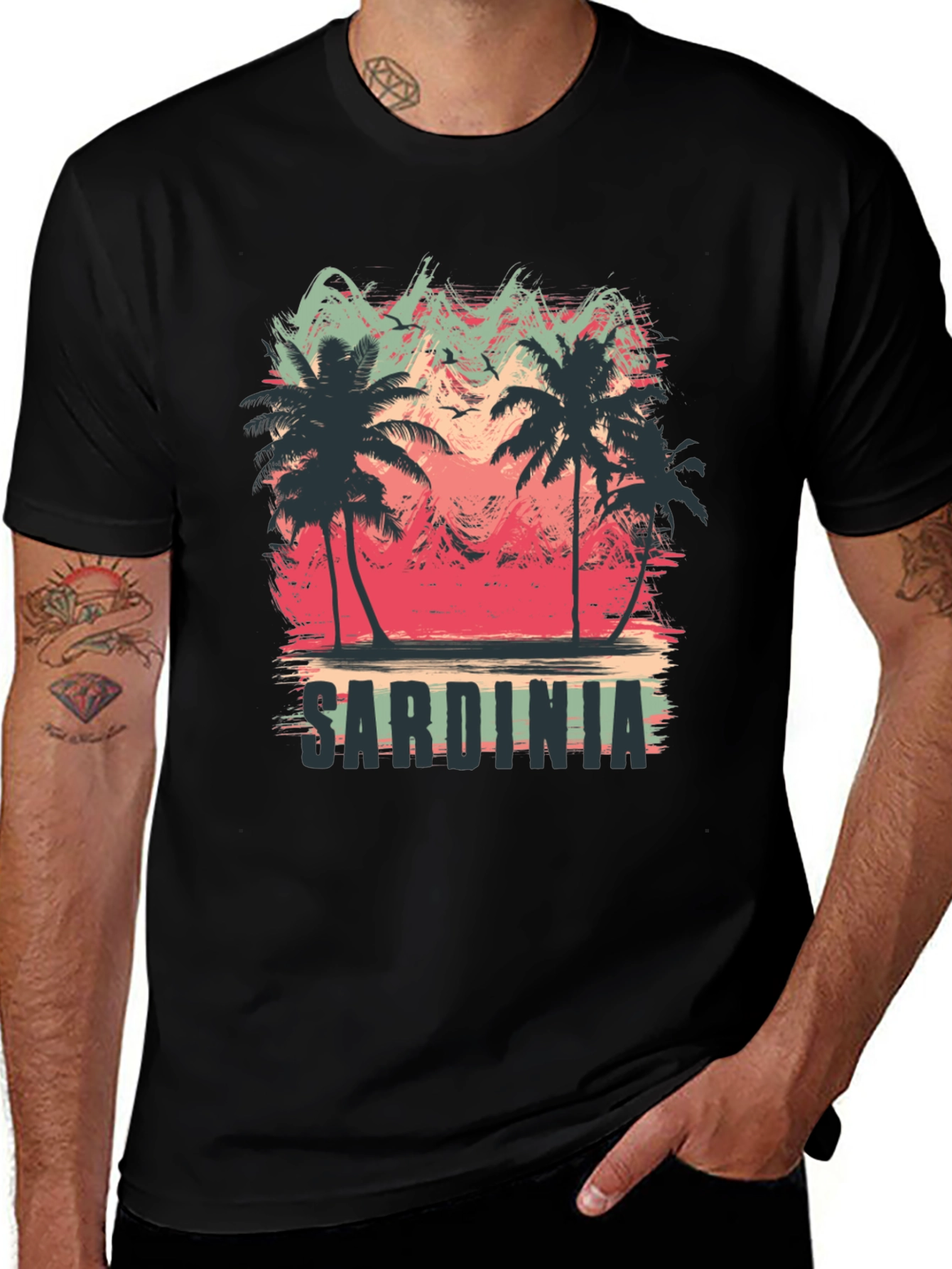 Sardinia Palm Tree Graphic Black T-Shirt
