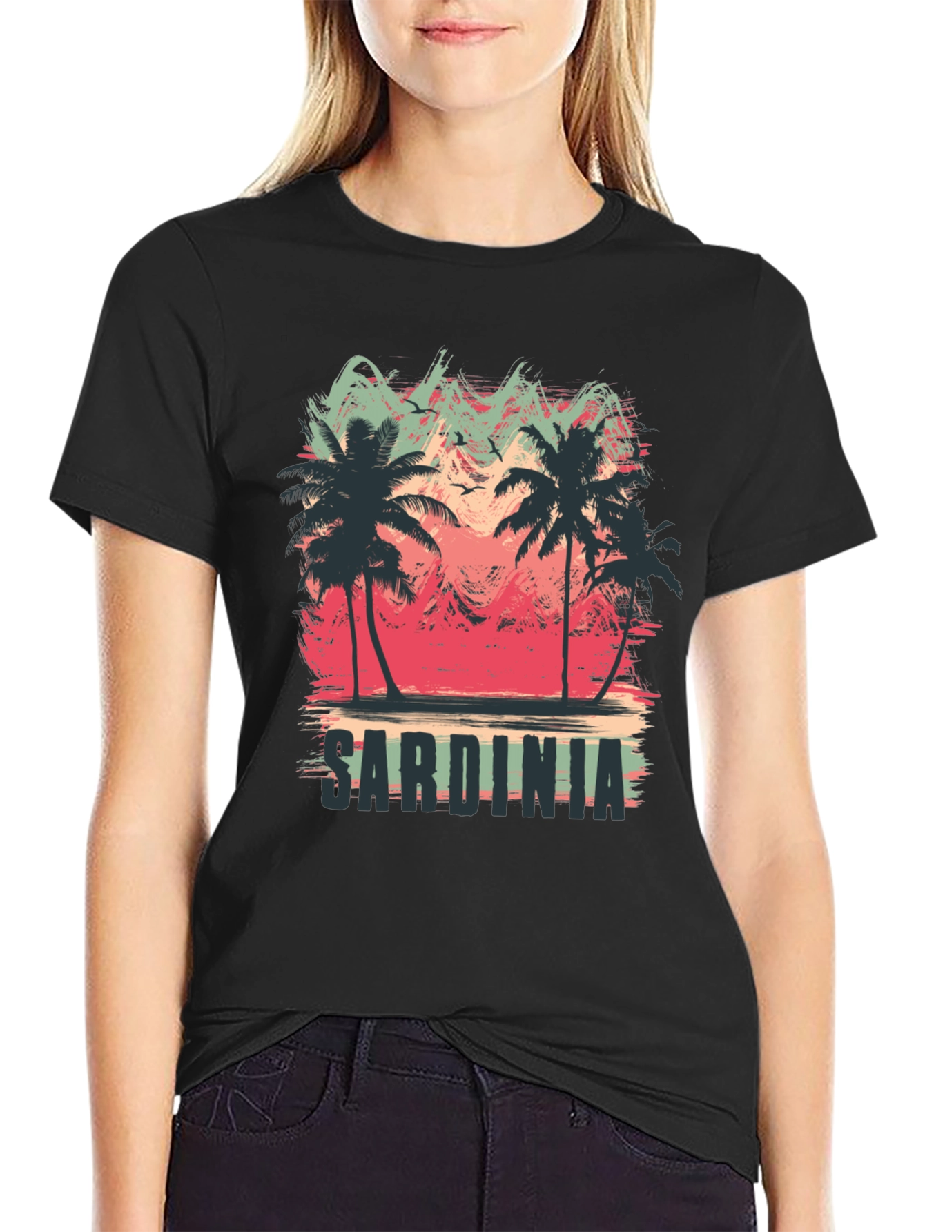 Sardinia Palm Tree Graphic Black T-Shirt