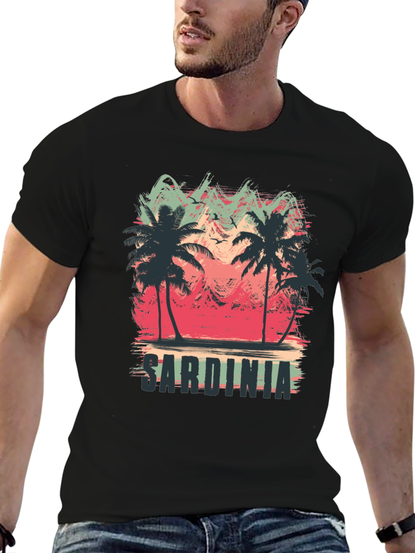 Sardinia Palm Tree Graphic Black T-Shirt