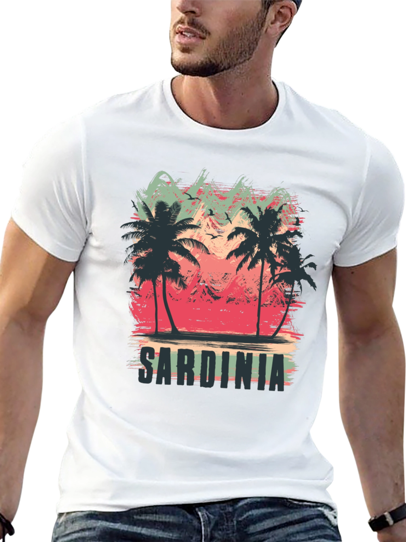 Sardinia Palm Tree Graphic Black T-Shirt