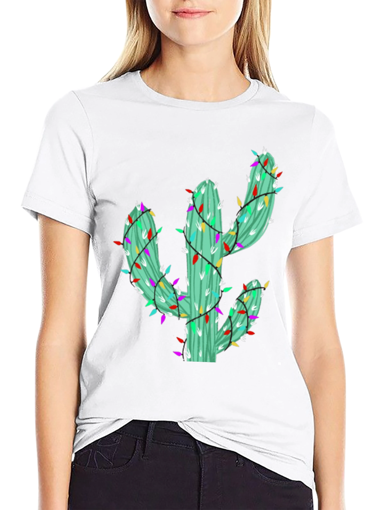 Festive Cactus Tee - Holiday Lights