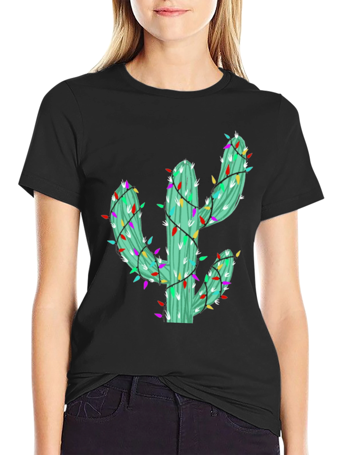 Festive Cactus Tee - Holiday Lights