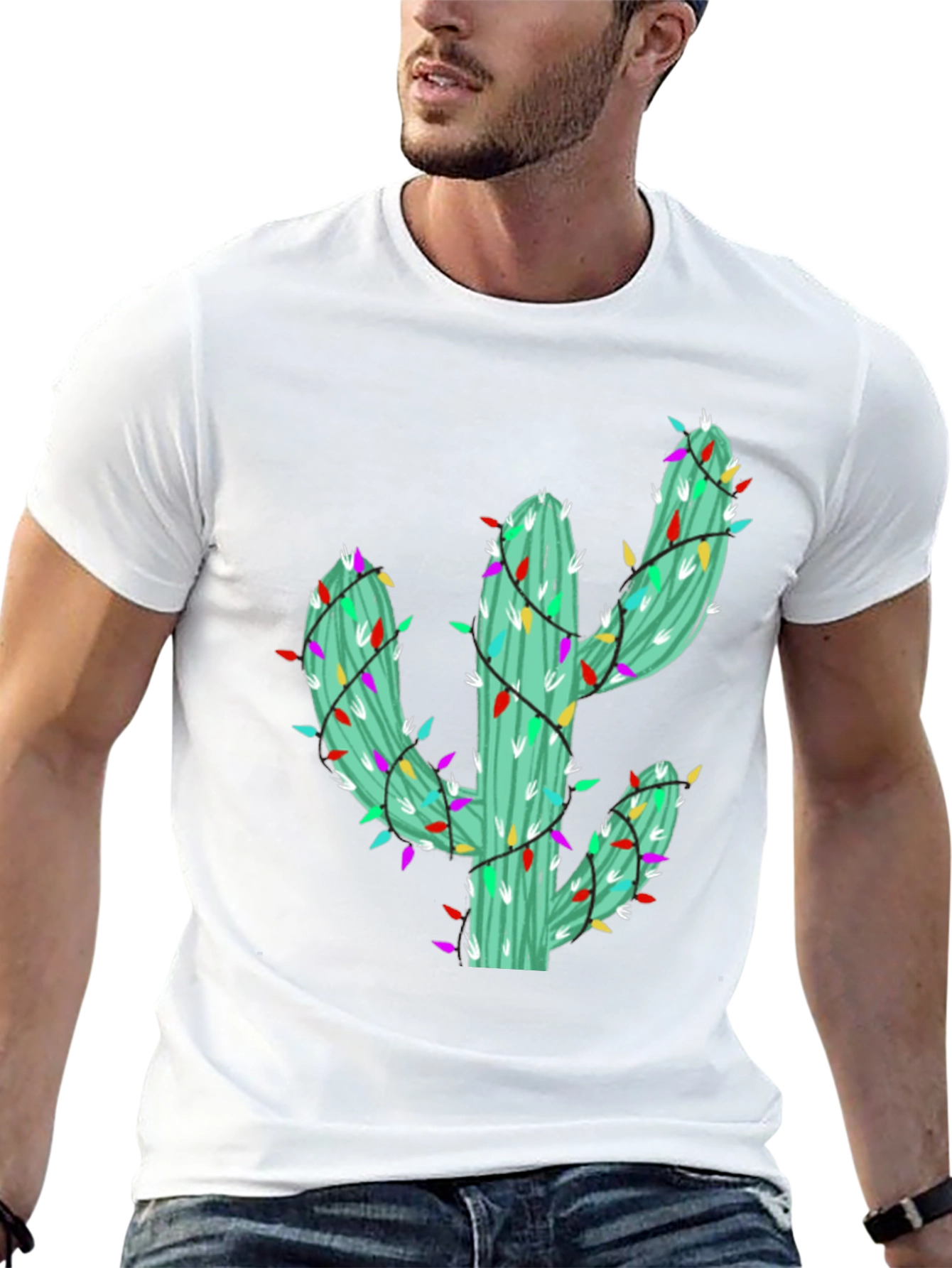 Festive Cactus Tee - Holiday Lights