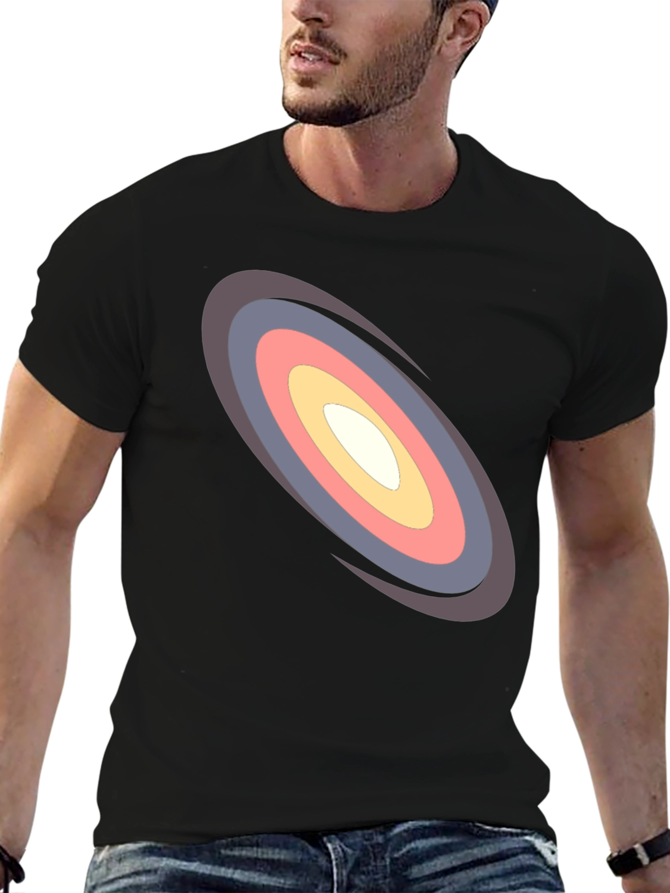 Stylish Black Tee with Unique Oval Design