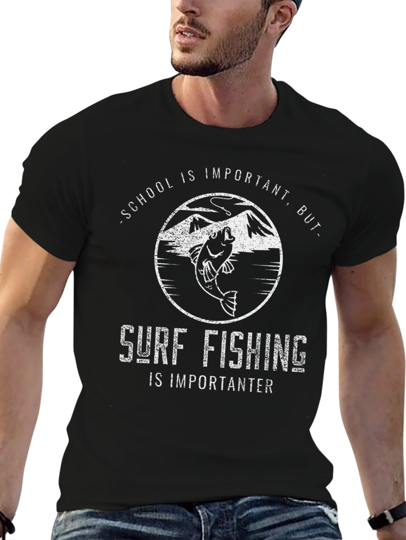Surf Fishing is Importanter Black T-Shirt