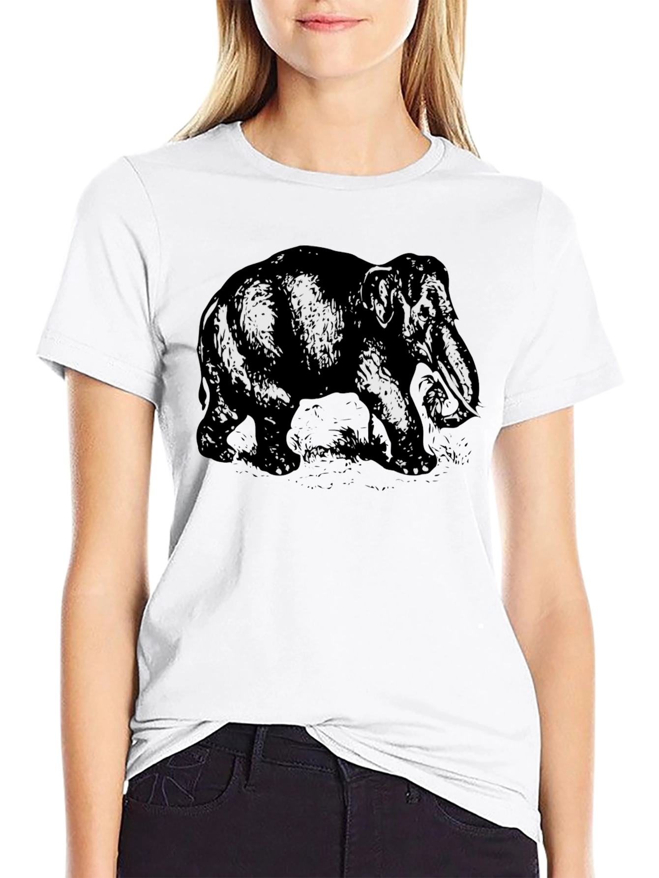 Elephant Graphic Tee - Bold Black Cotton Shirt