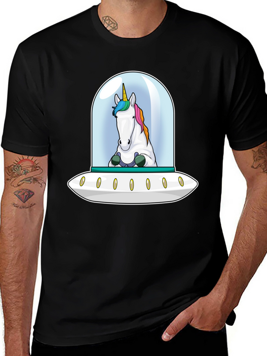 Unicorn in UFO Graphic Tee - Black T-Shirt