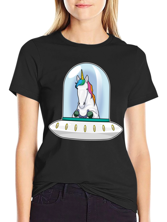 Unicorn in UFO Graphic Tee - Black T-Shirt