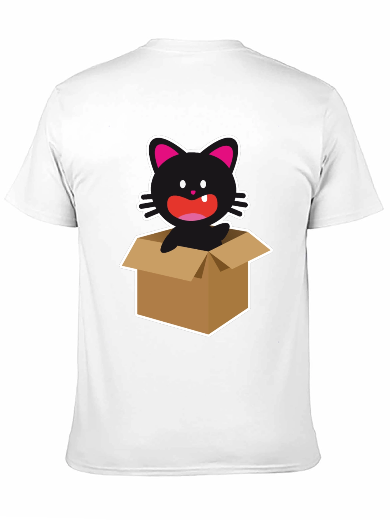 Cartoon Cat in a Box Graphic Tee - Black