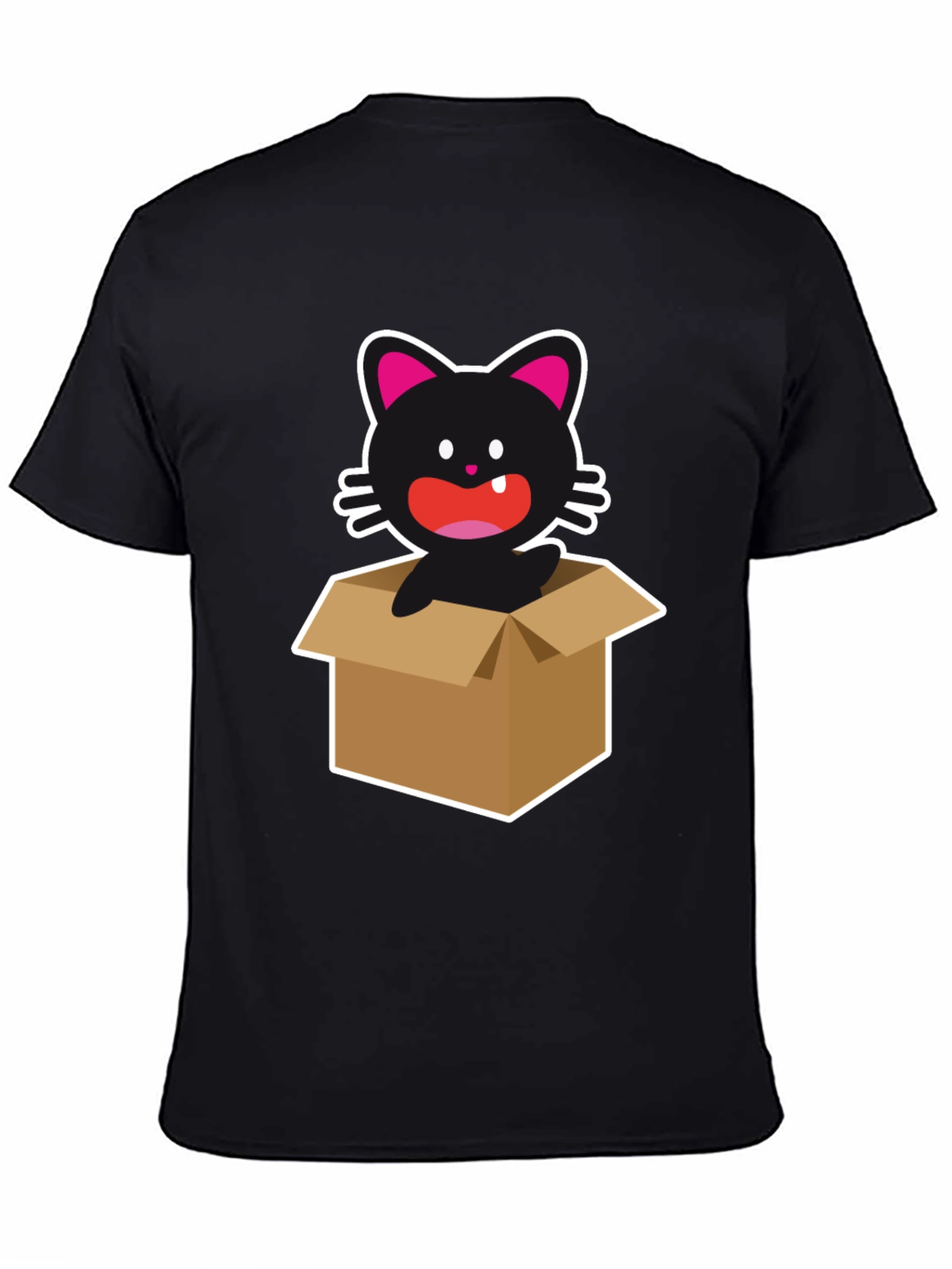 Cartoon Cat in a Box Graphic Tee - Black