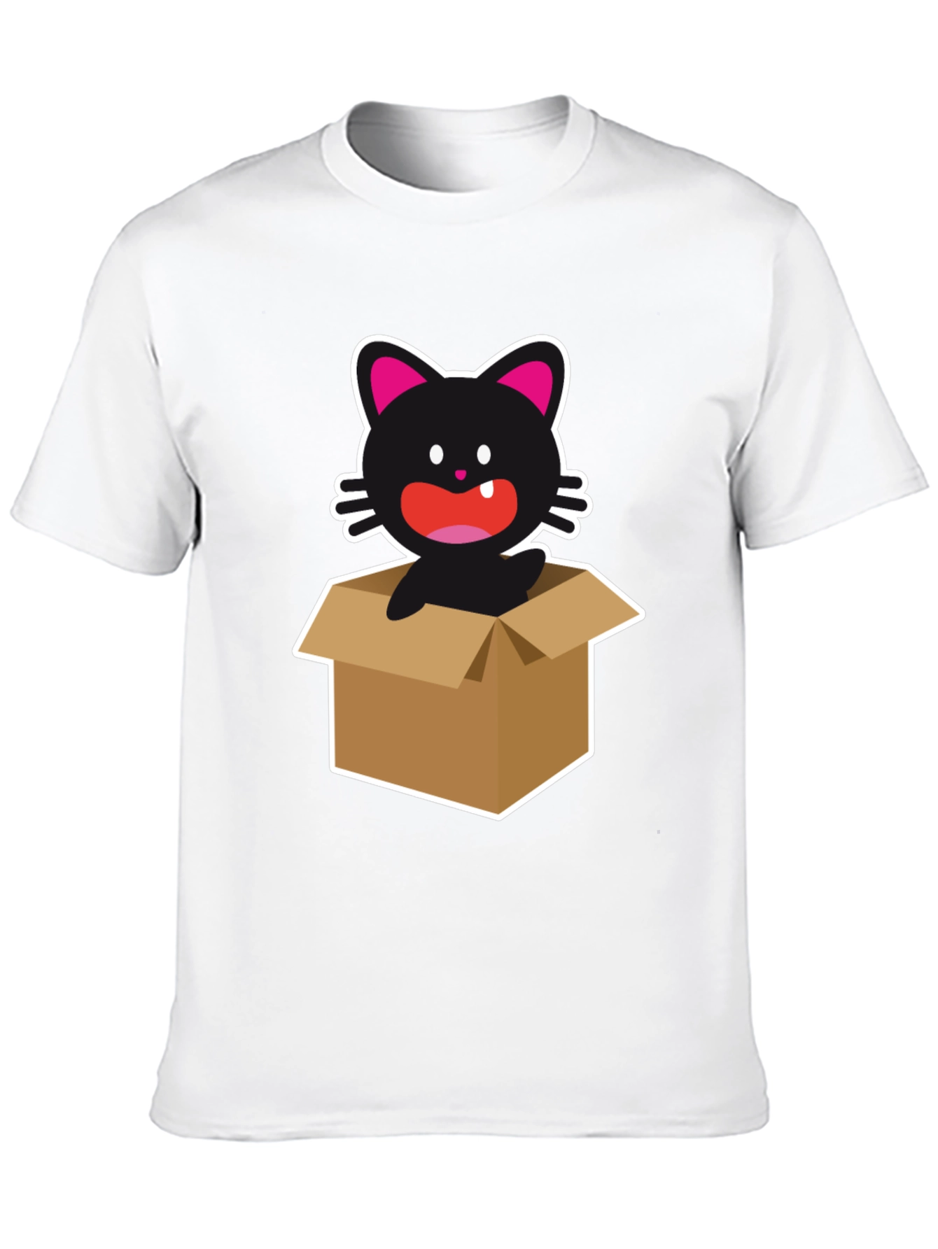 Cartoon Cat in a Box Graphic Tee - Black