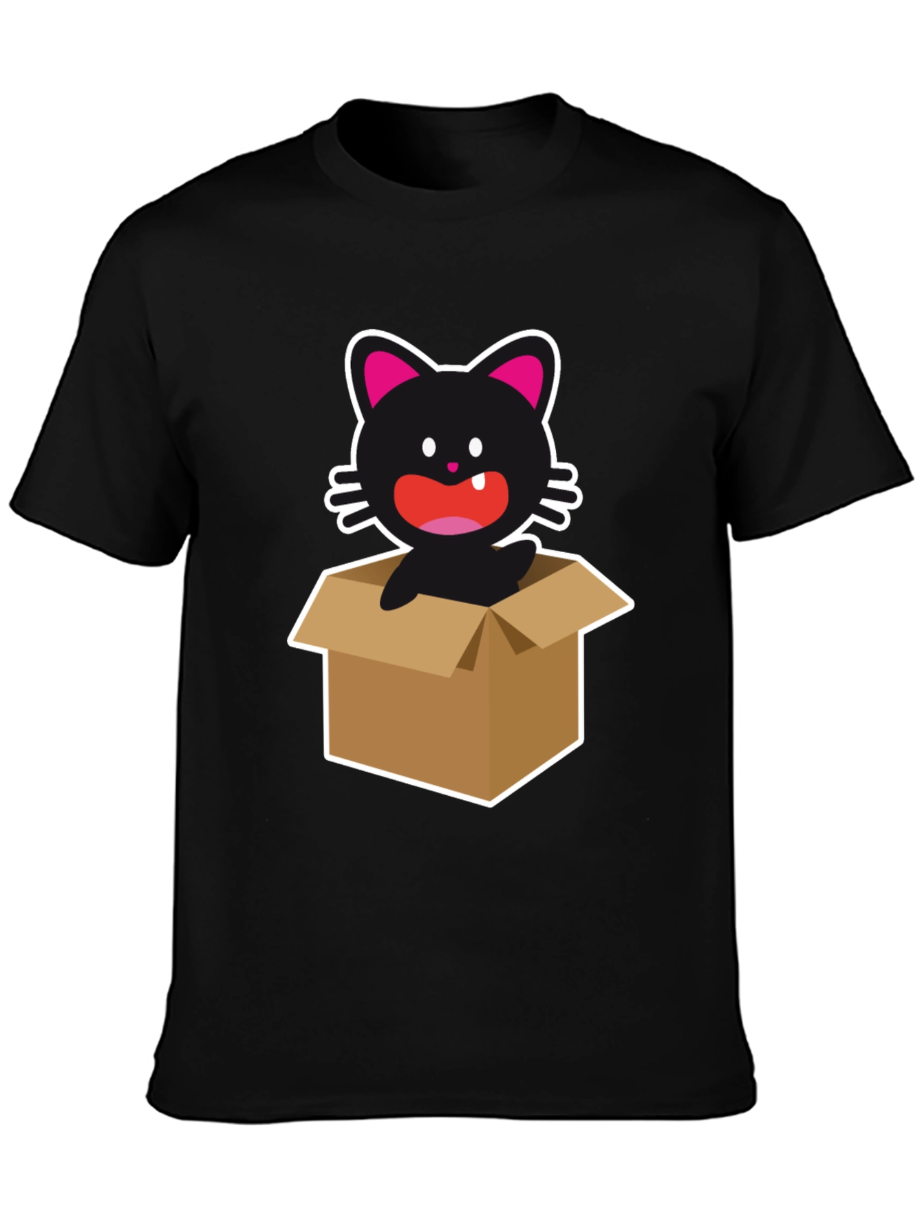 Cartoon Cat in a Box Graphic Tee - Black