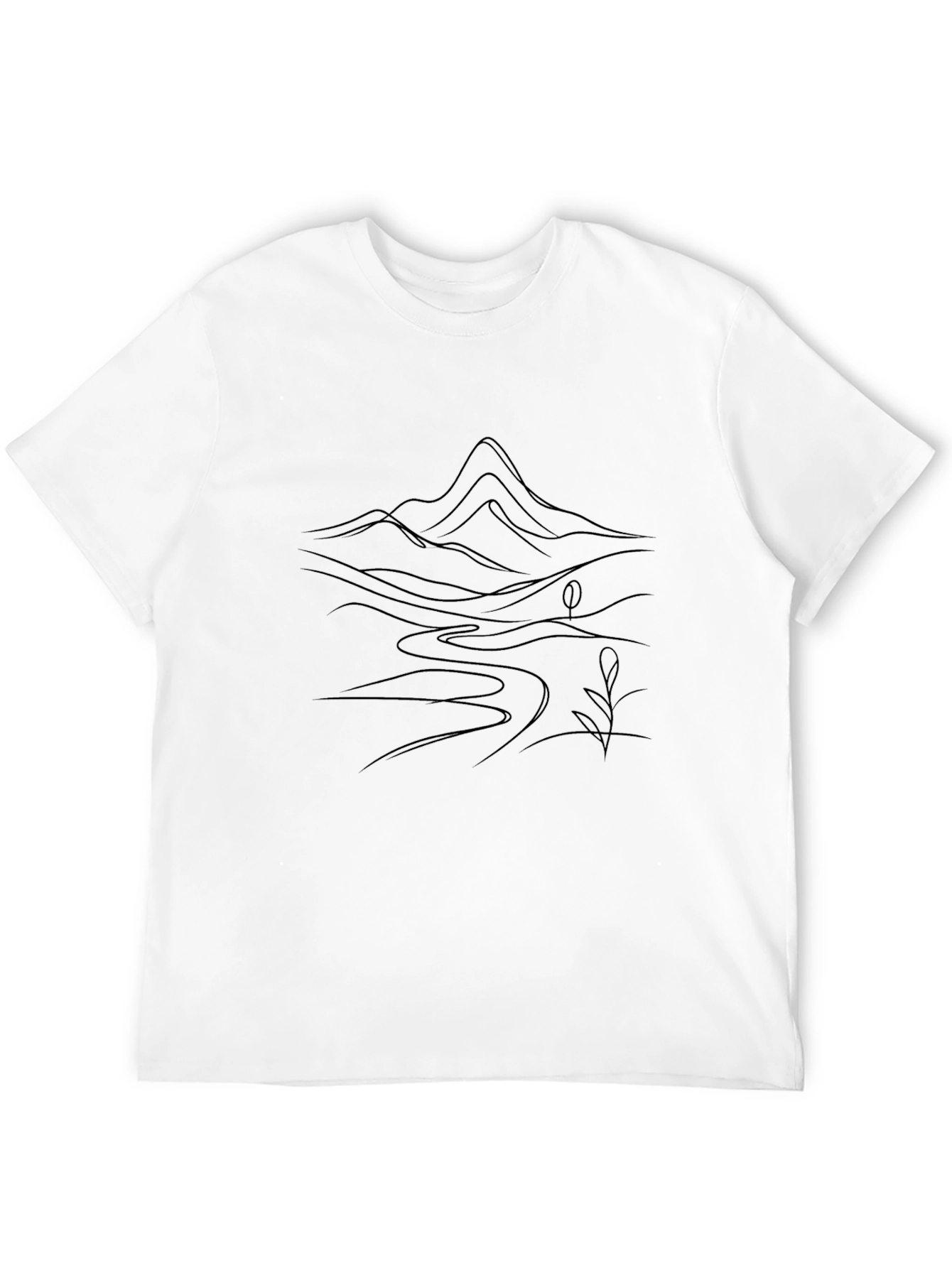 Minimalist Mountain River Black T-Shirt