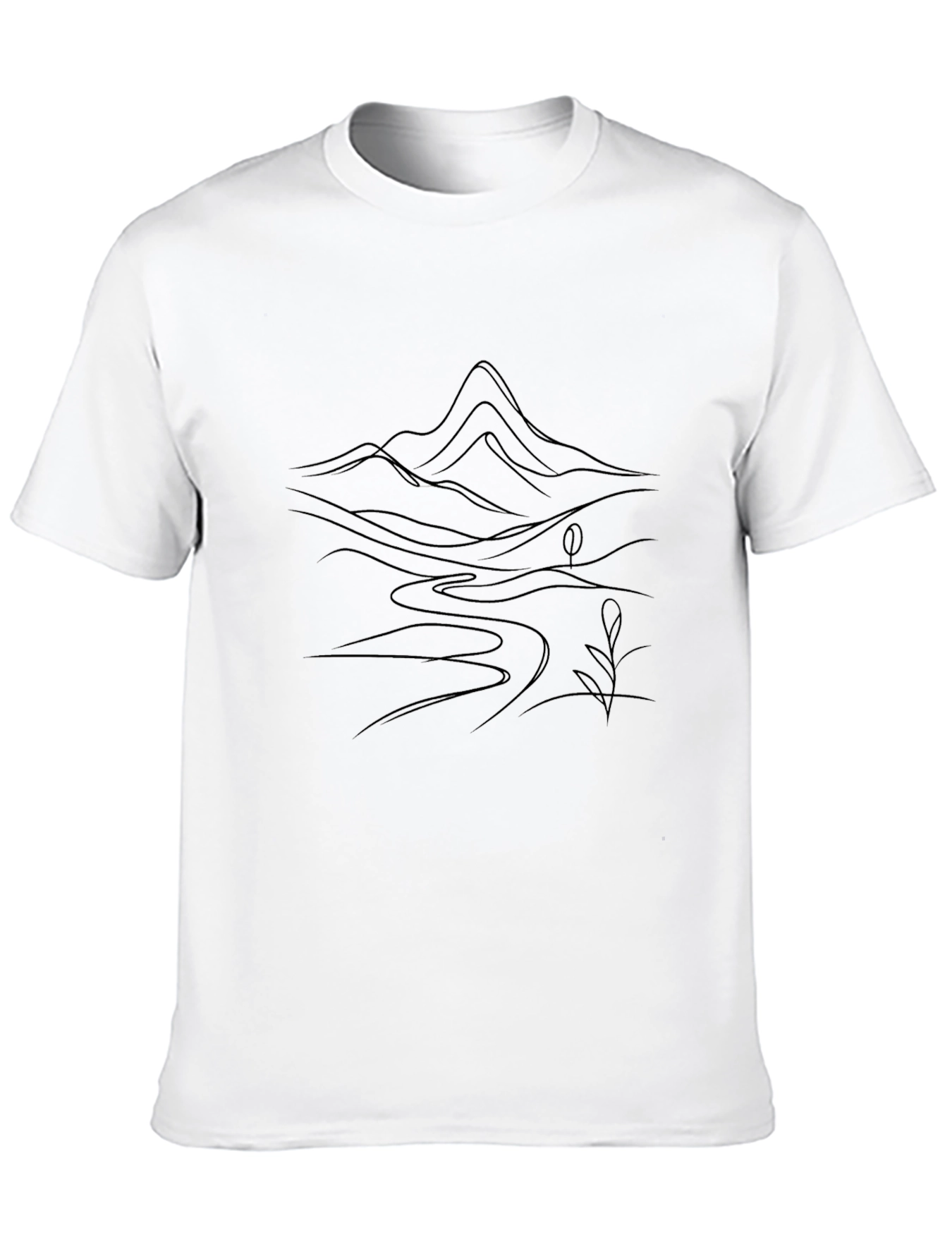 Minimalist Mountain River Black T-Shirt