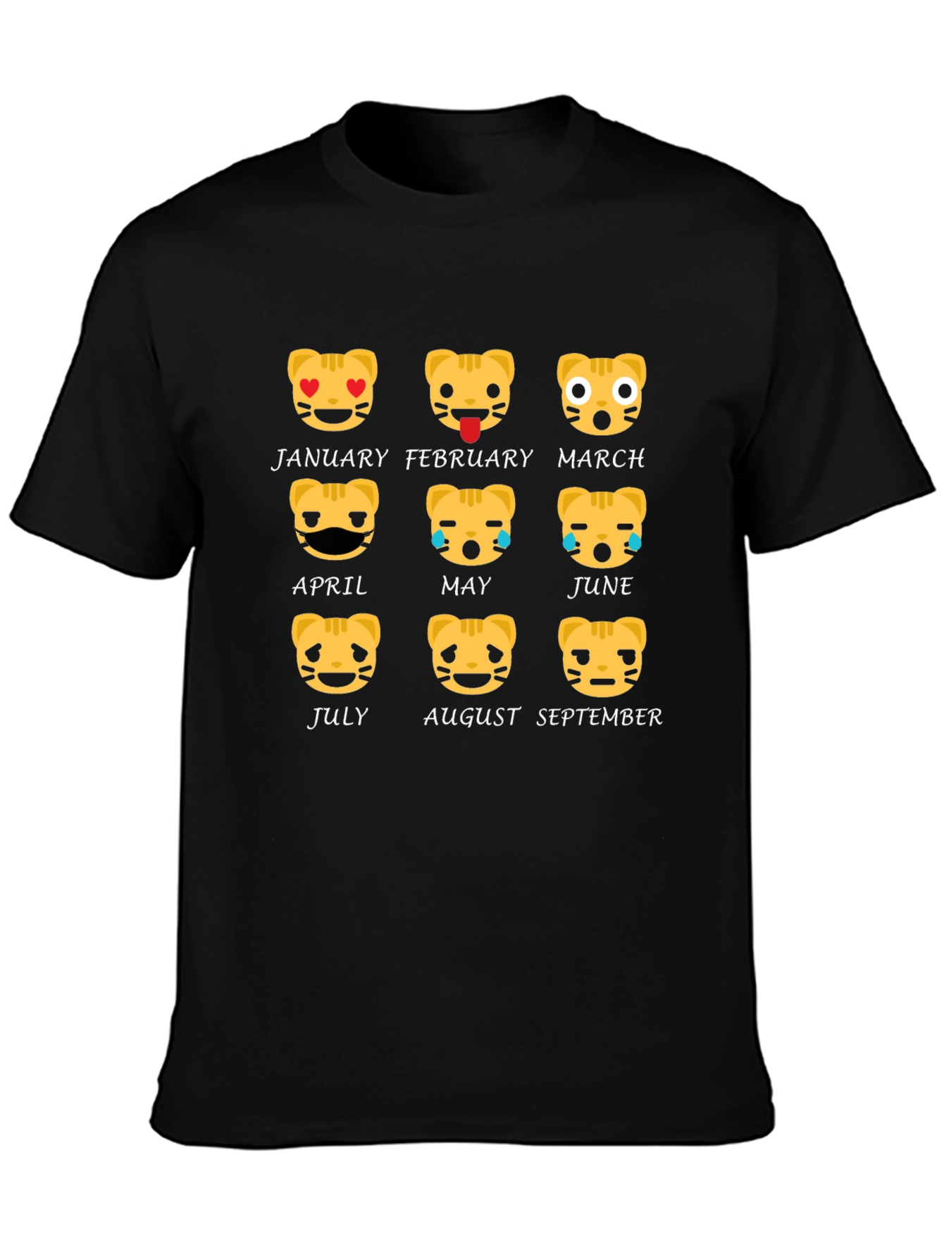 Zodiac Tiger Emoji Month Black T-Shirt