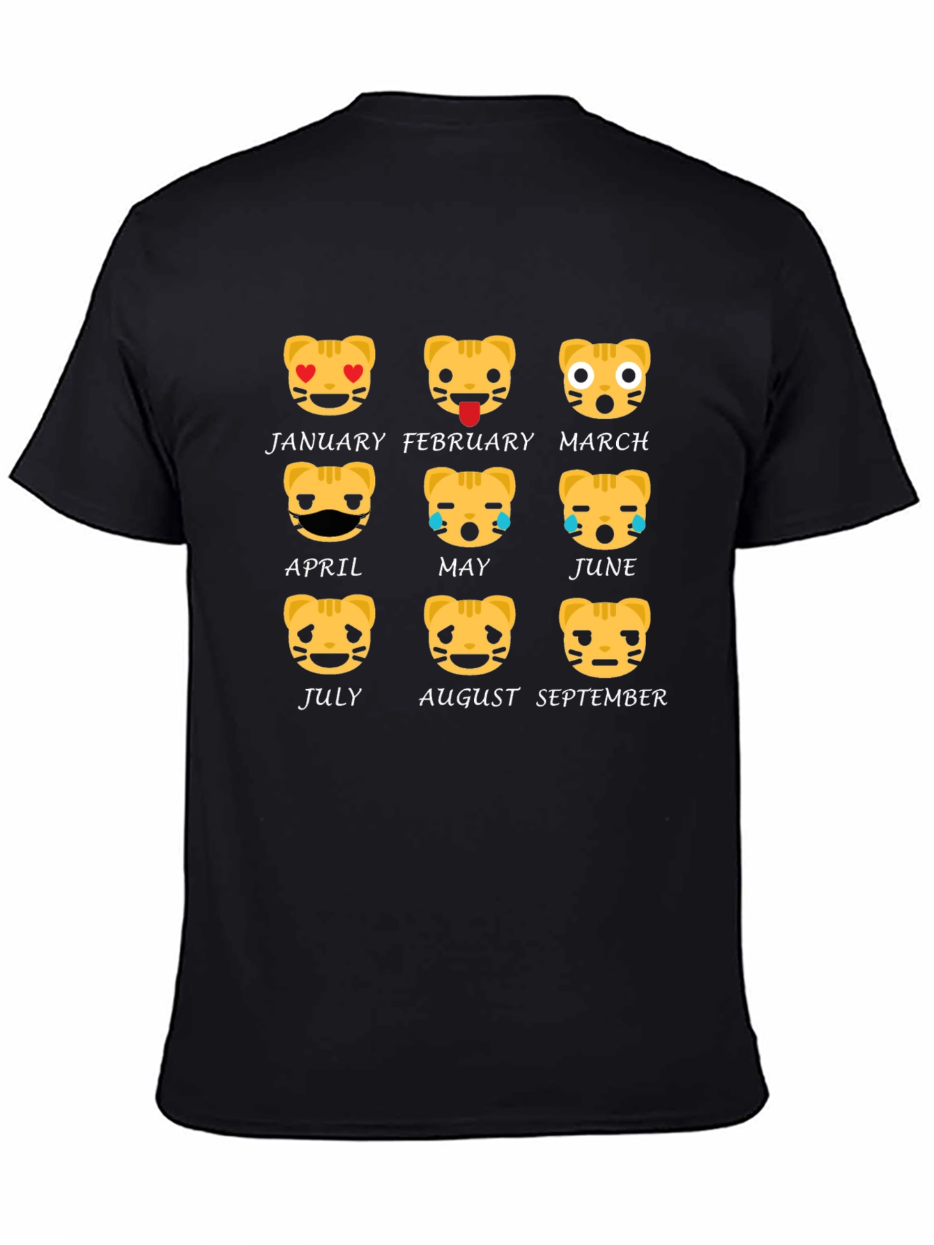 Zodiac Tiger Emoji Month Black T-Shirt