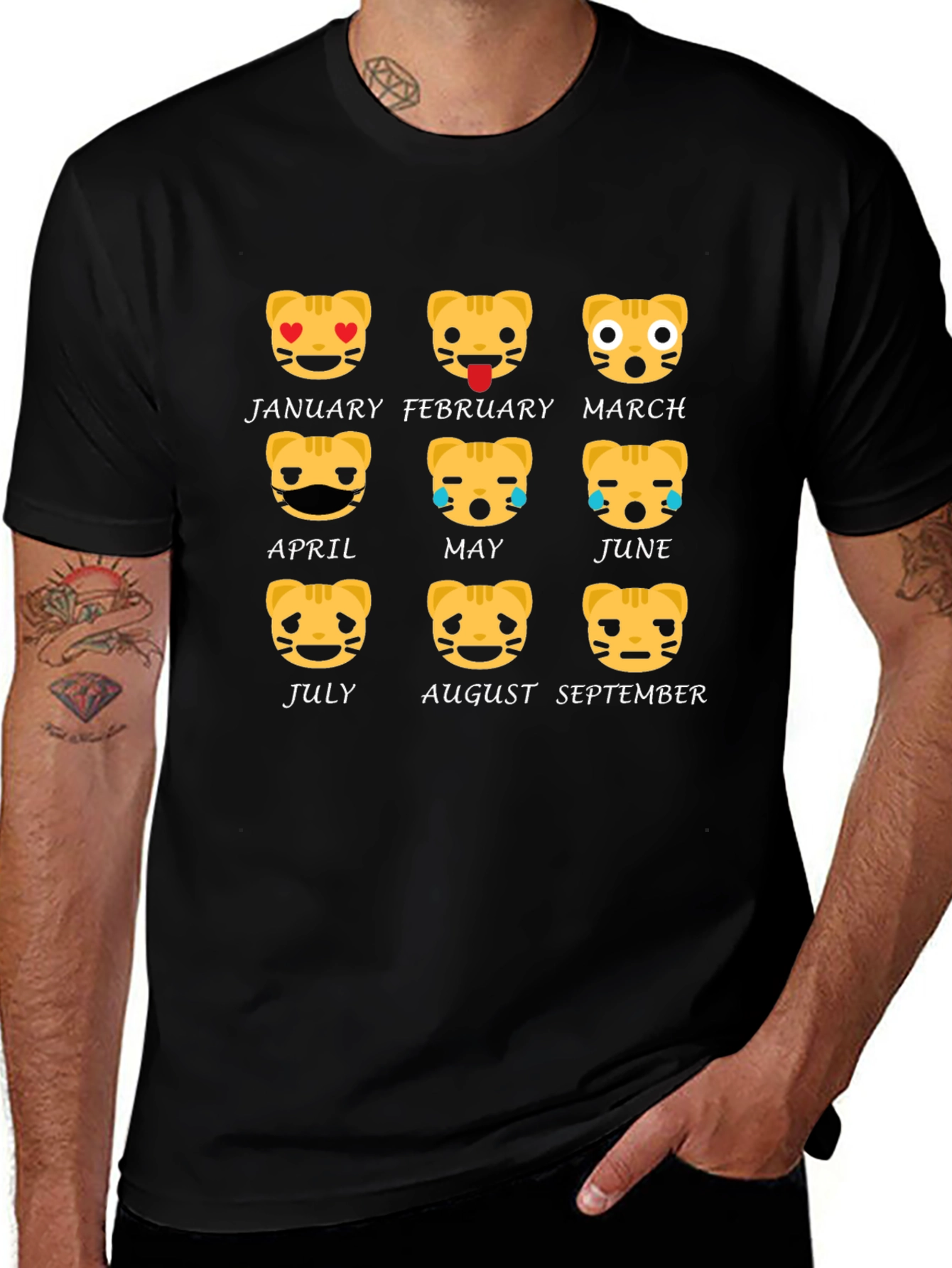 Zodiac Tiger Emoji Month Black T-Shirt