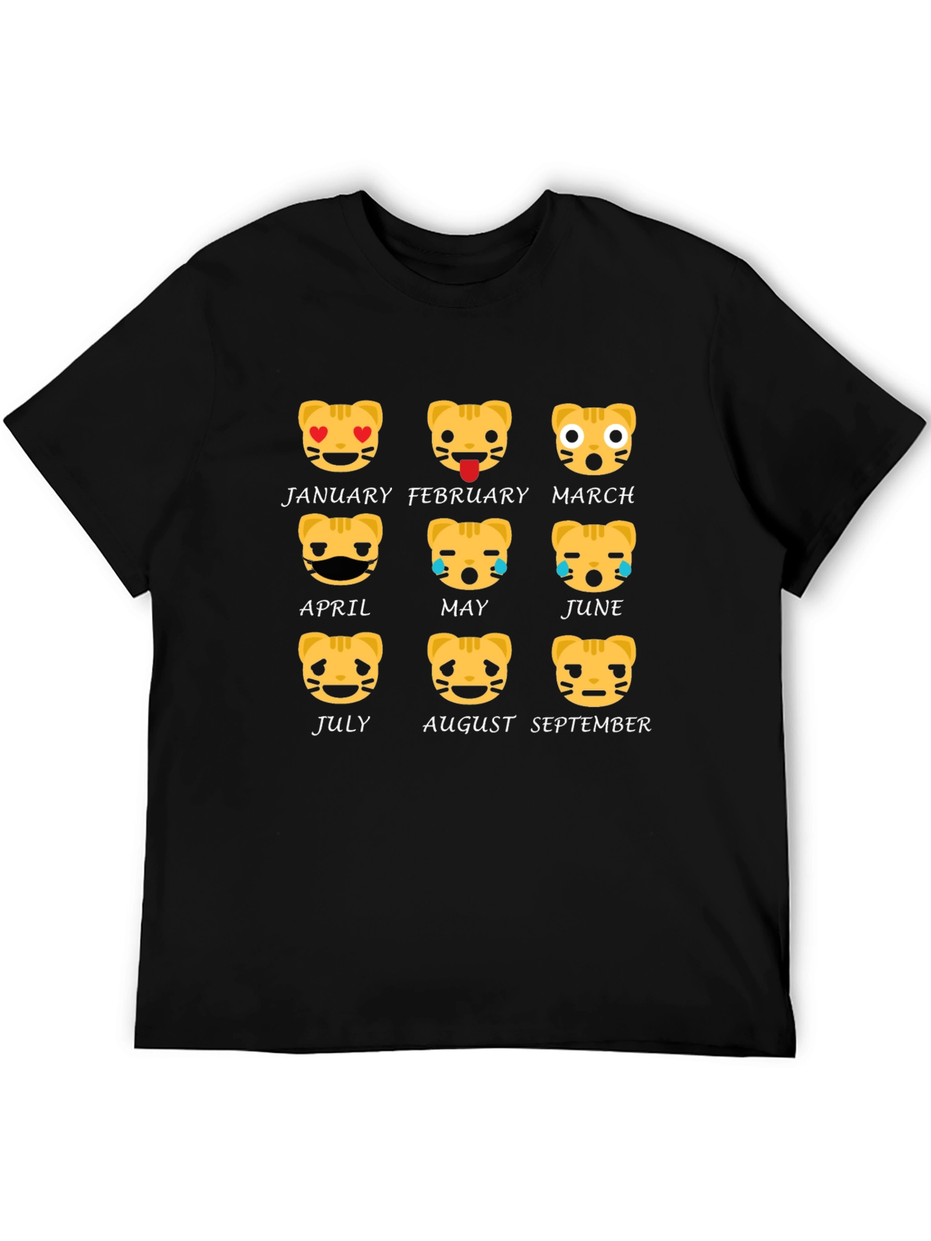 Zodiac Tiger Emoji Month Black T-Shirt