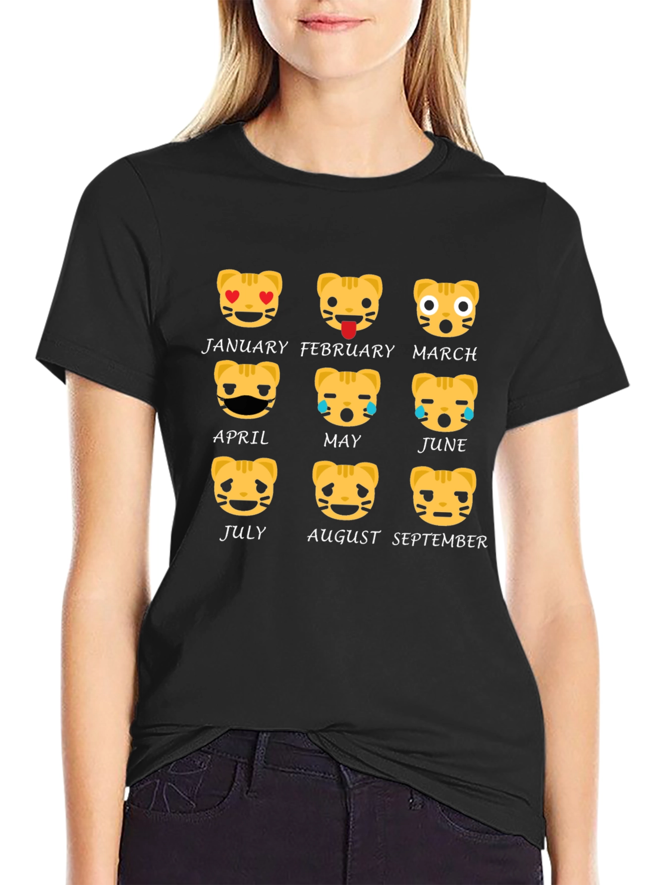 Zodiac Tiger Emoji Month Black T-Shirt