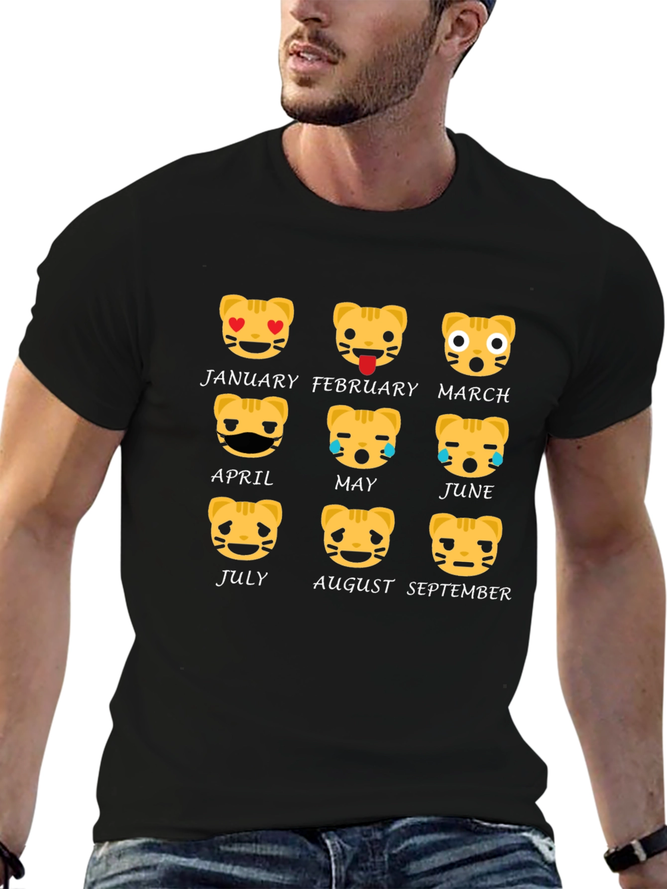 Zodiac Tiger Emoji Month Black T-Shirt