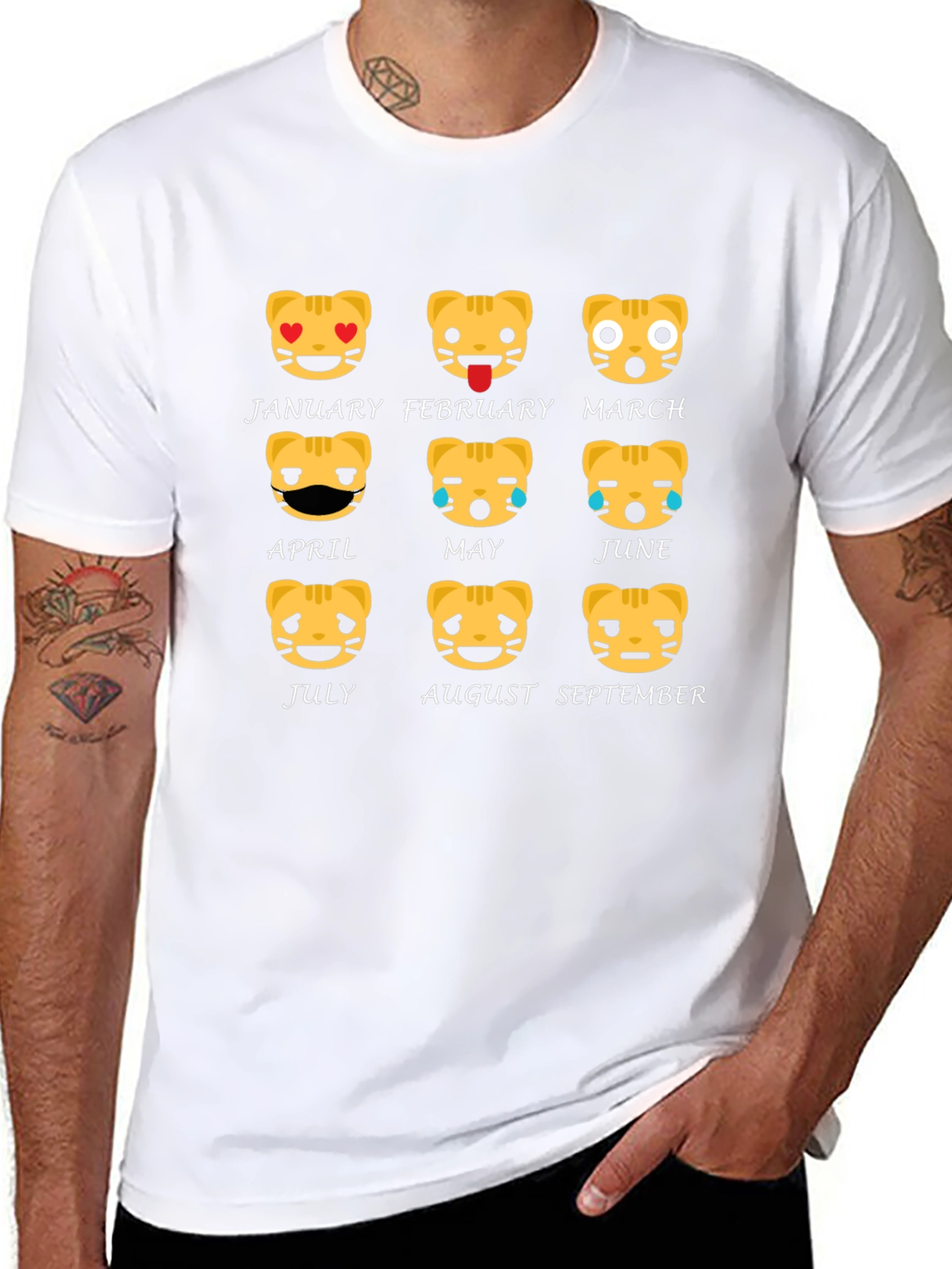 Zodiac Tiger Emoji Month Black T-Shirt