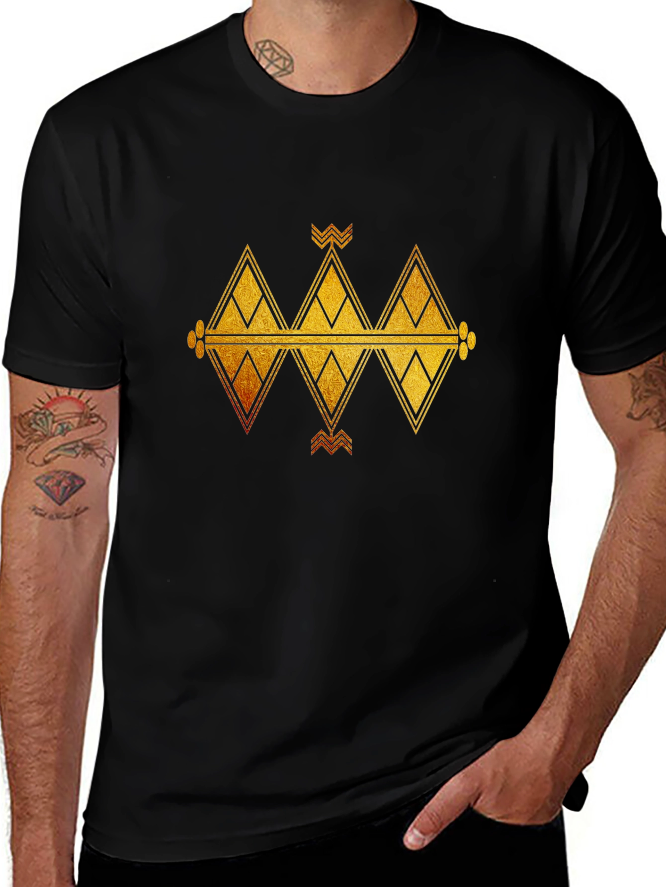 Tribal Geometric T-Shirt - Black
