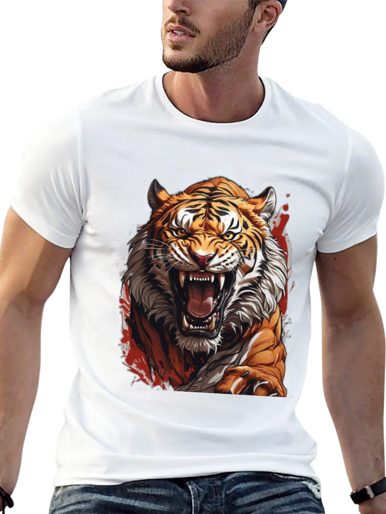Fierce Tiger Graphic Print Black T-Shirt