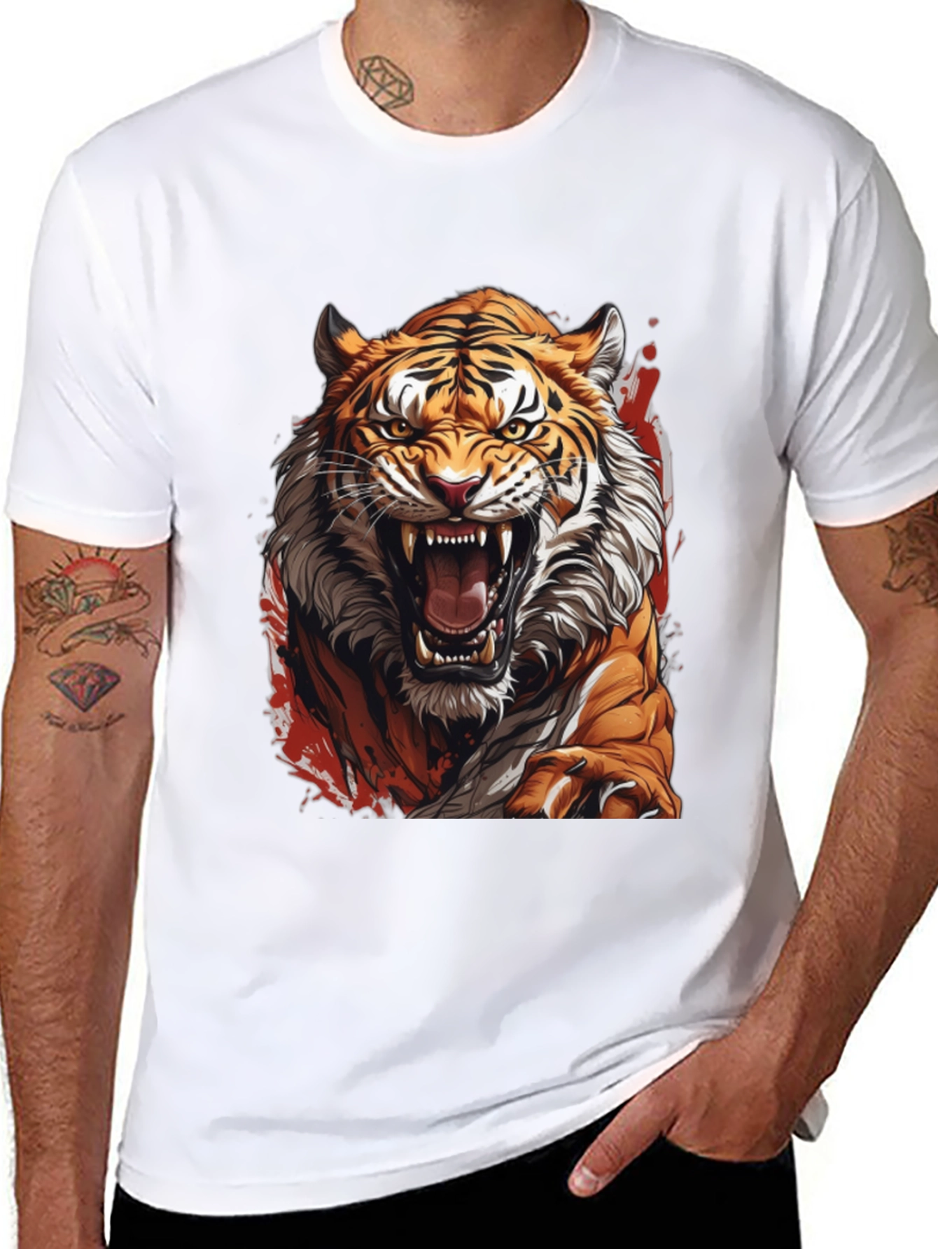 Fierce Tiger Graphic Print Black T-Shirt